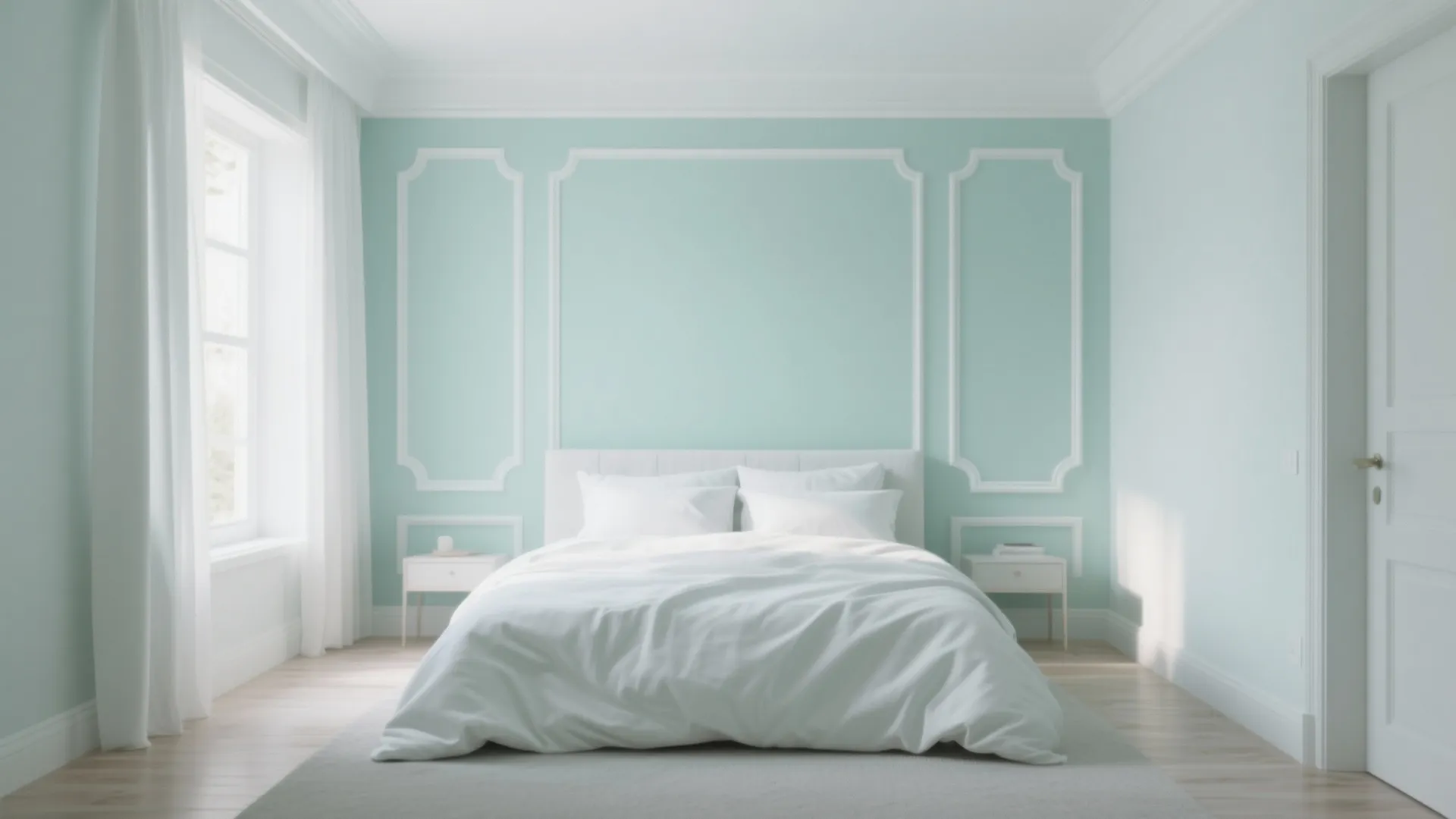 2. Mint Accent Wall with White Trim