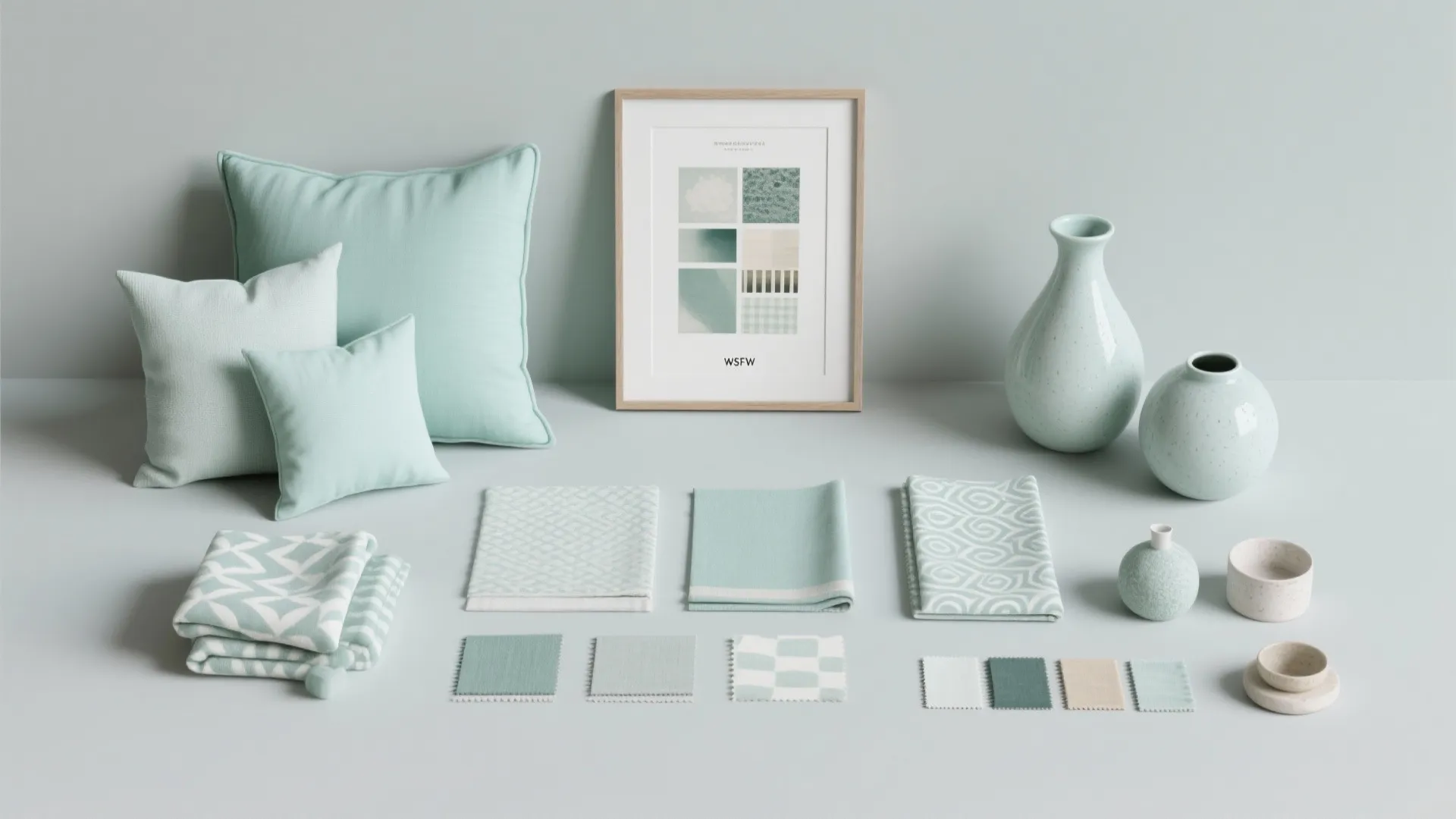 4. Mint accents in a soft gray backdrop
