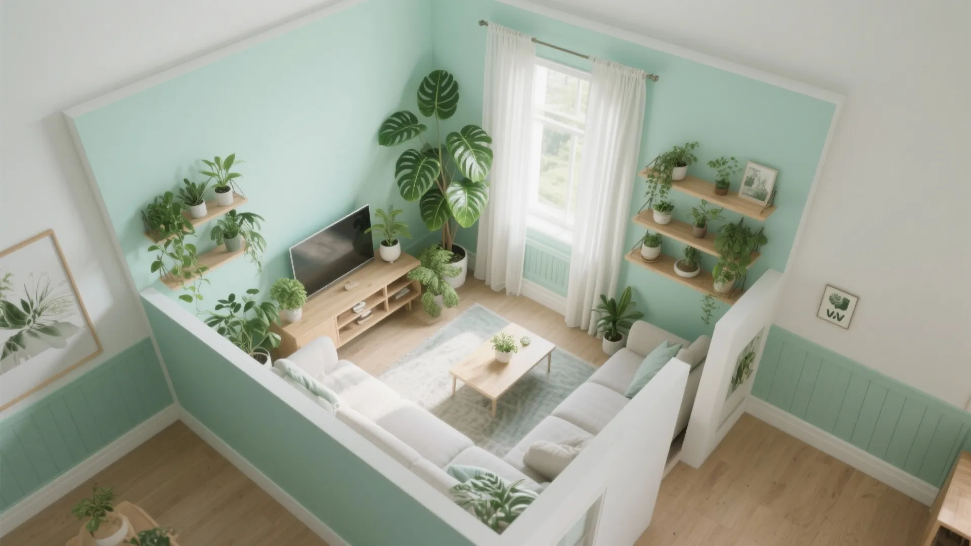 Biophilic Mint: Plants, Daylight, and a Sage-to-Mint Gradient