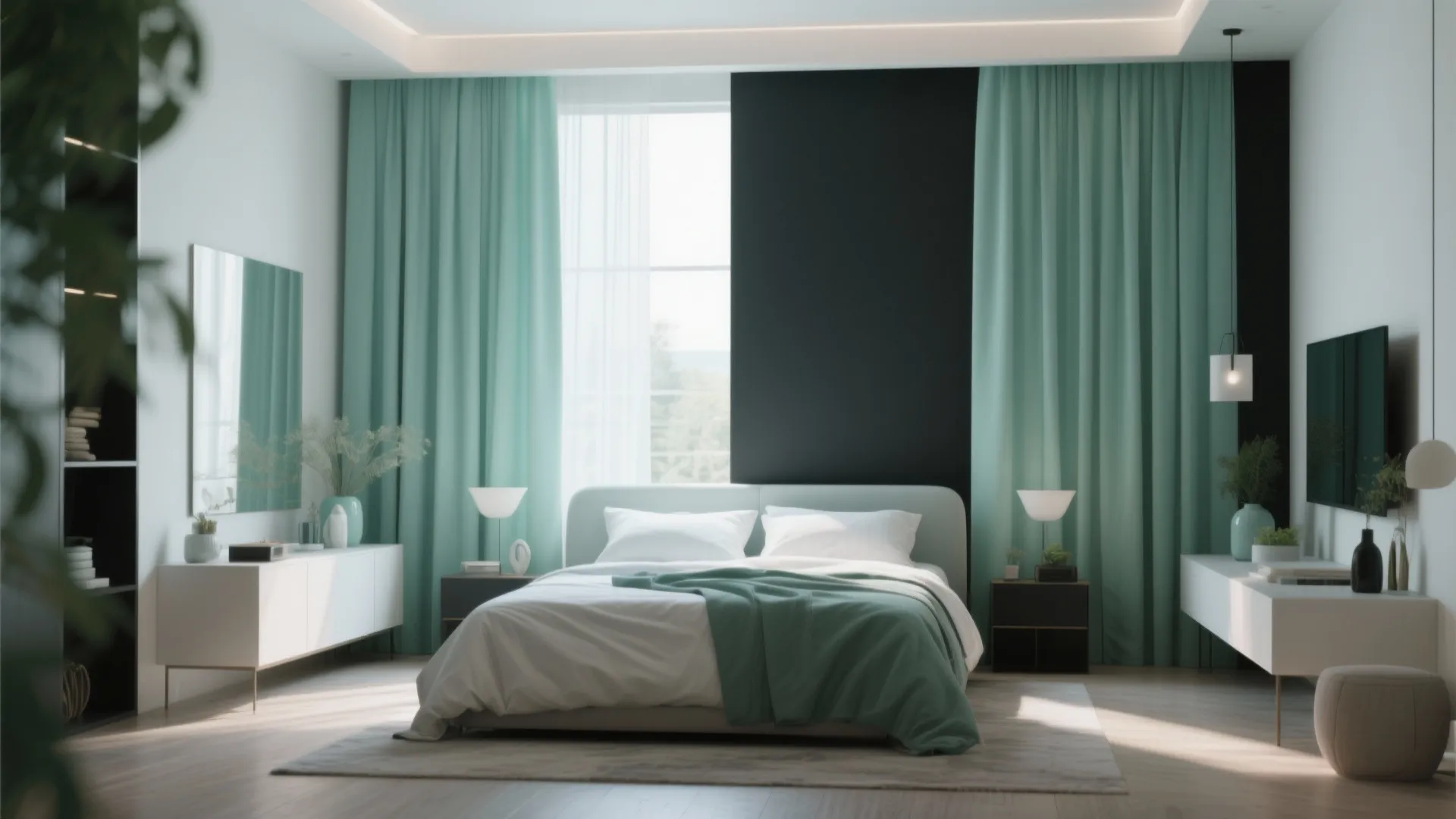 9. Bold Mint and Black Curtains