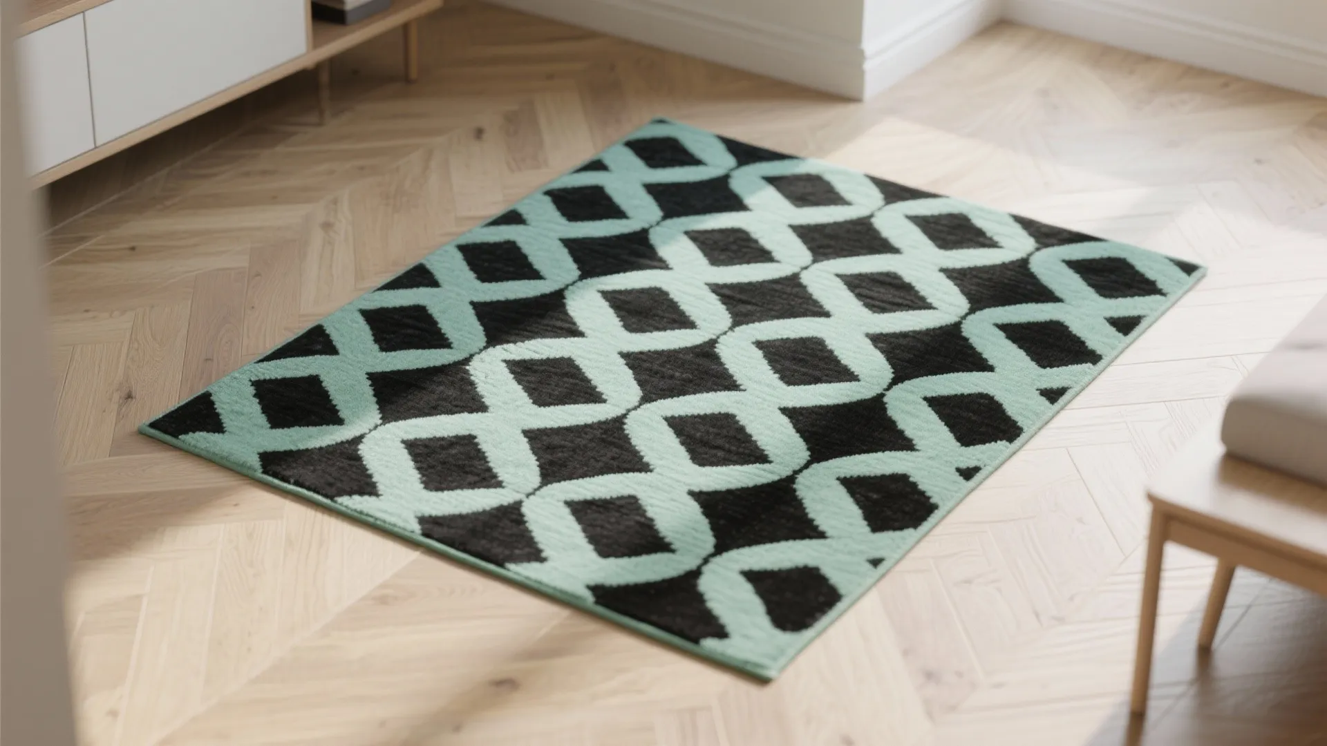 3. Mint Green and Black Geometric Rugs