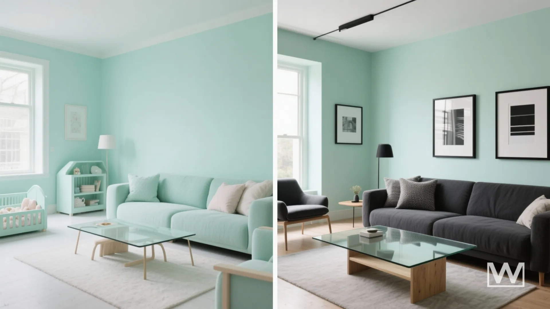 Mint + Monochrome Contrast: Charcoal, Black, and Glass