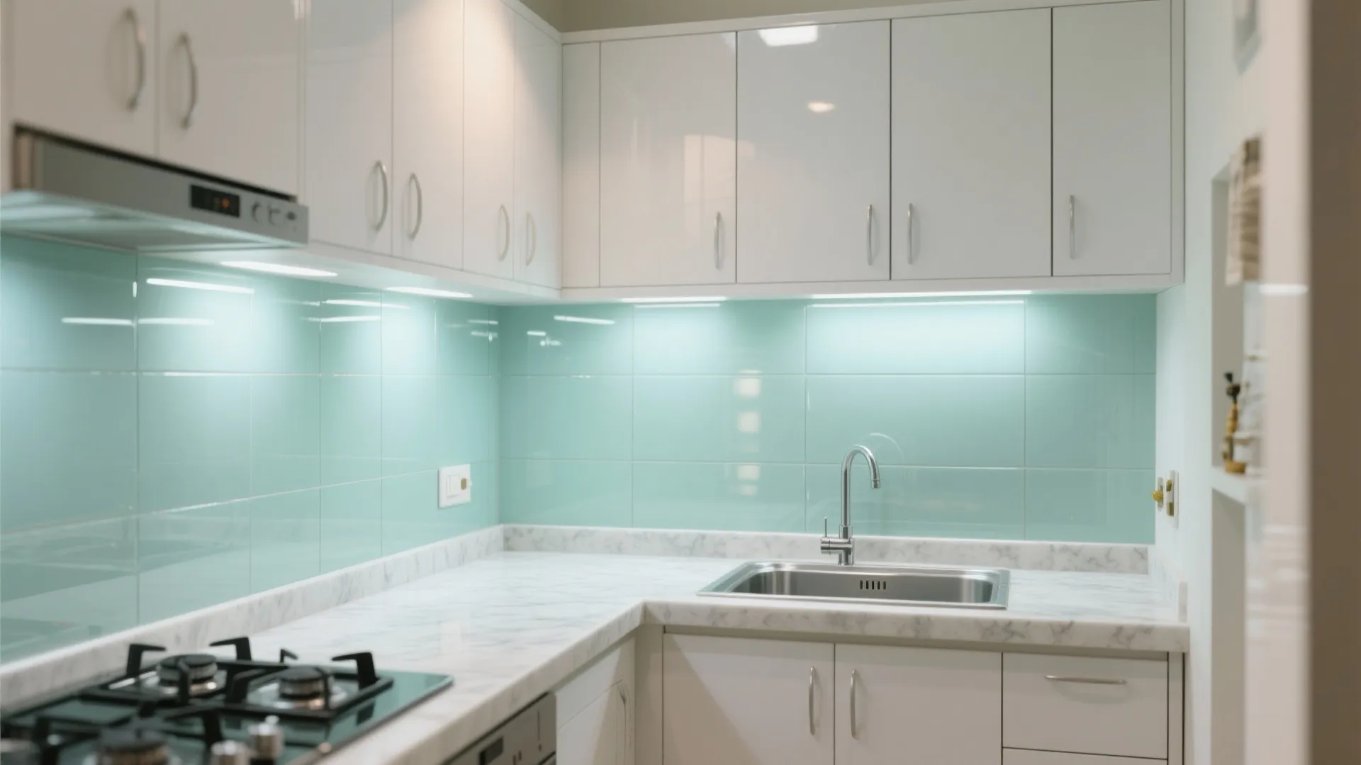 Glass backsplash for brighter, cleaner counters