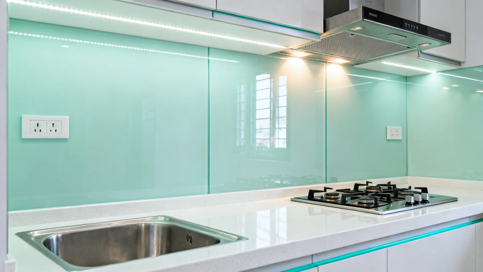 Glass backsplash for airy brightness