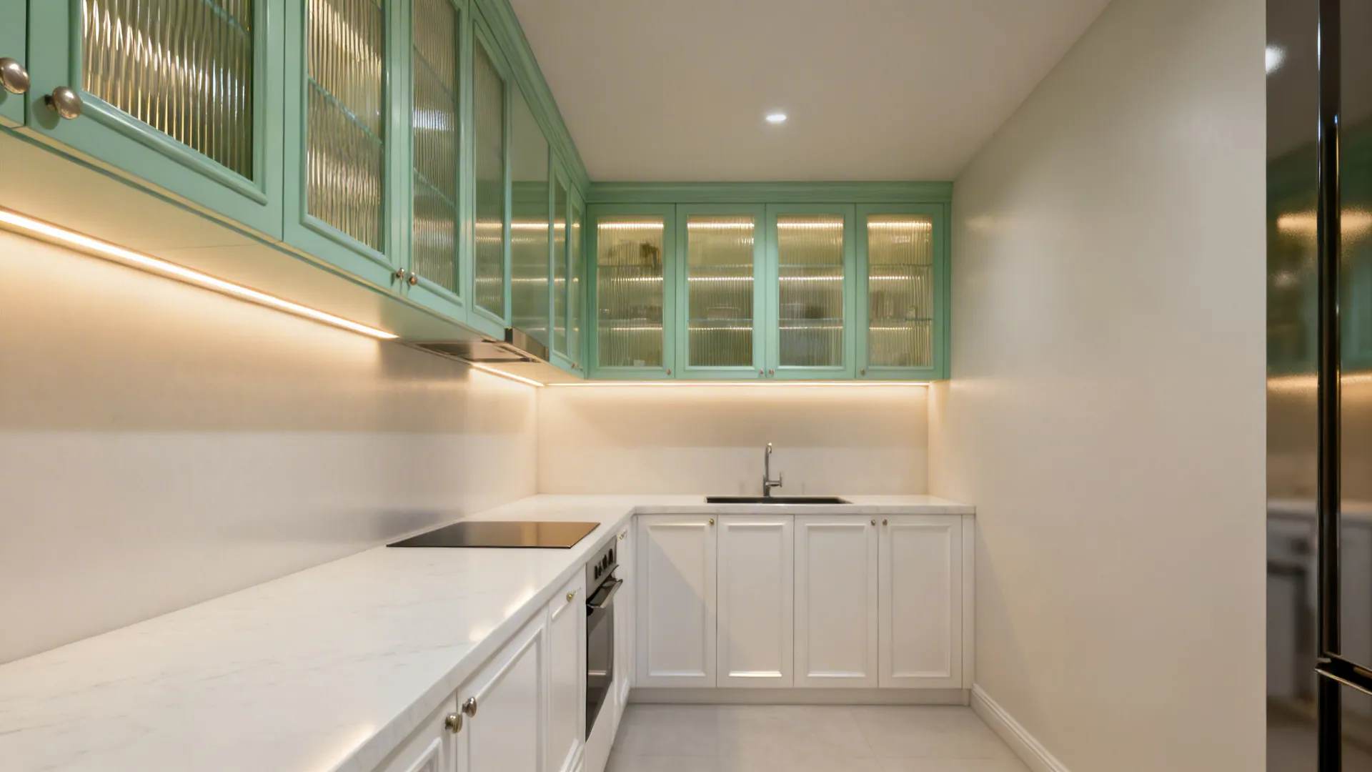 Mint Glass-Front Uppers, White Base: Light, Display, and Depth