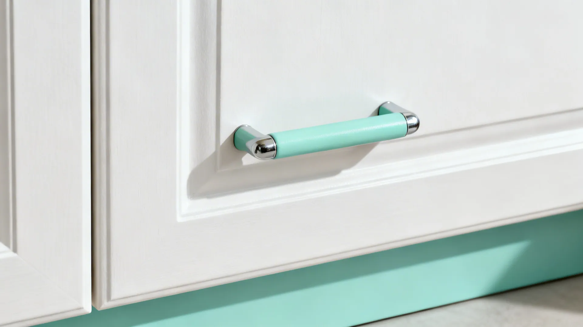 All-White Cabinets with Mint Accents and Hardware