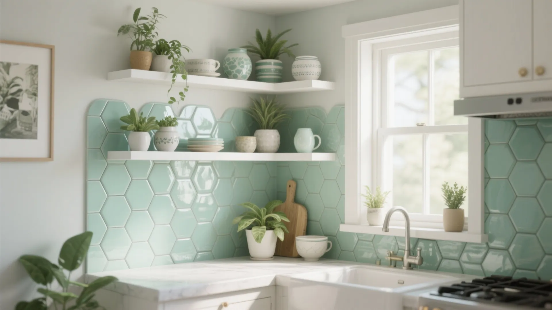 2. Mint Glazed Hexagon Tiles