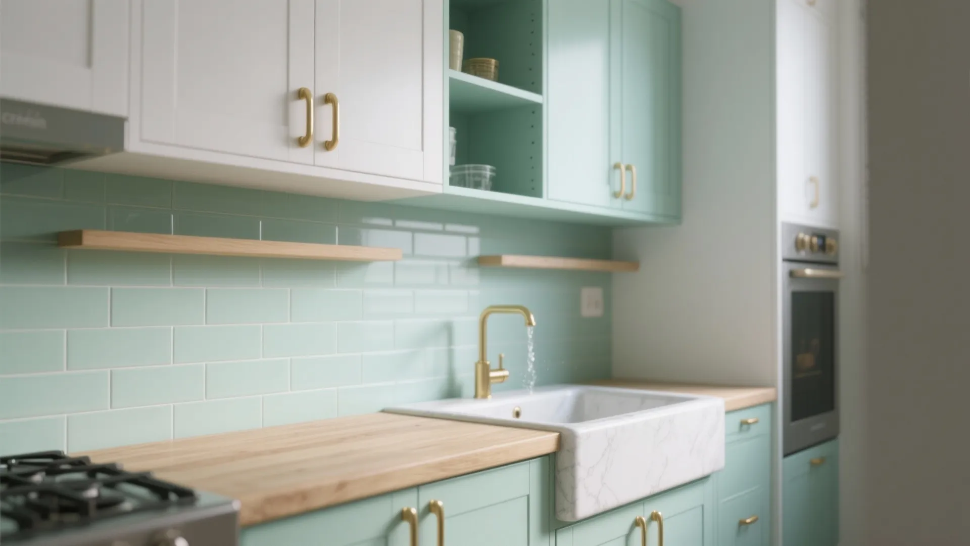 4. Mint Green as a Kitchen Backsplash or Open Shelf Backdrop