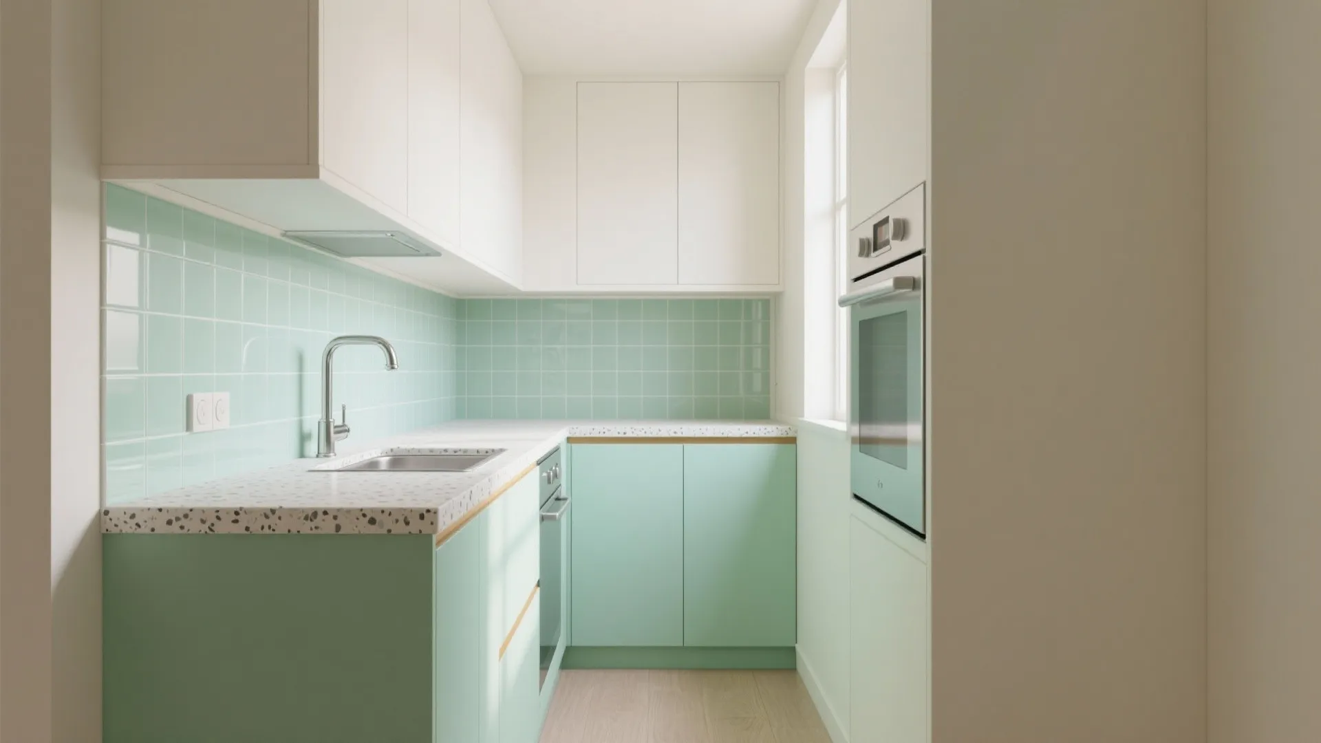 Mint and White Two-Tone for Tiny Kitchens