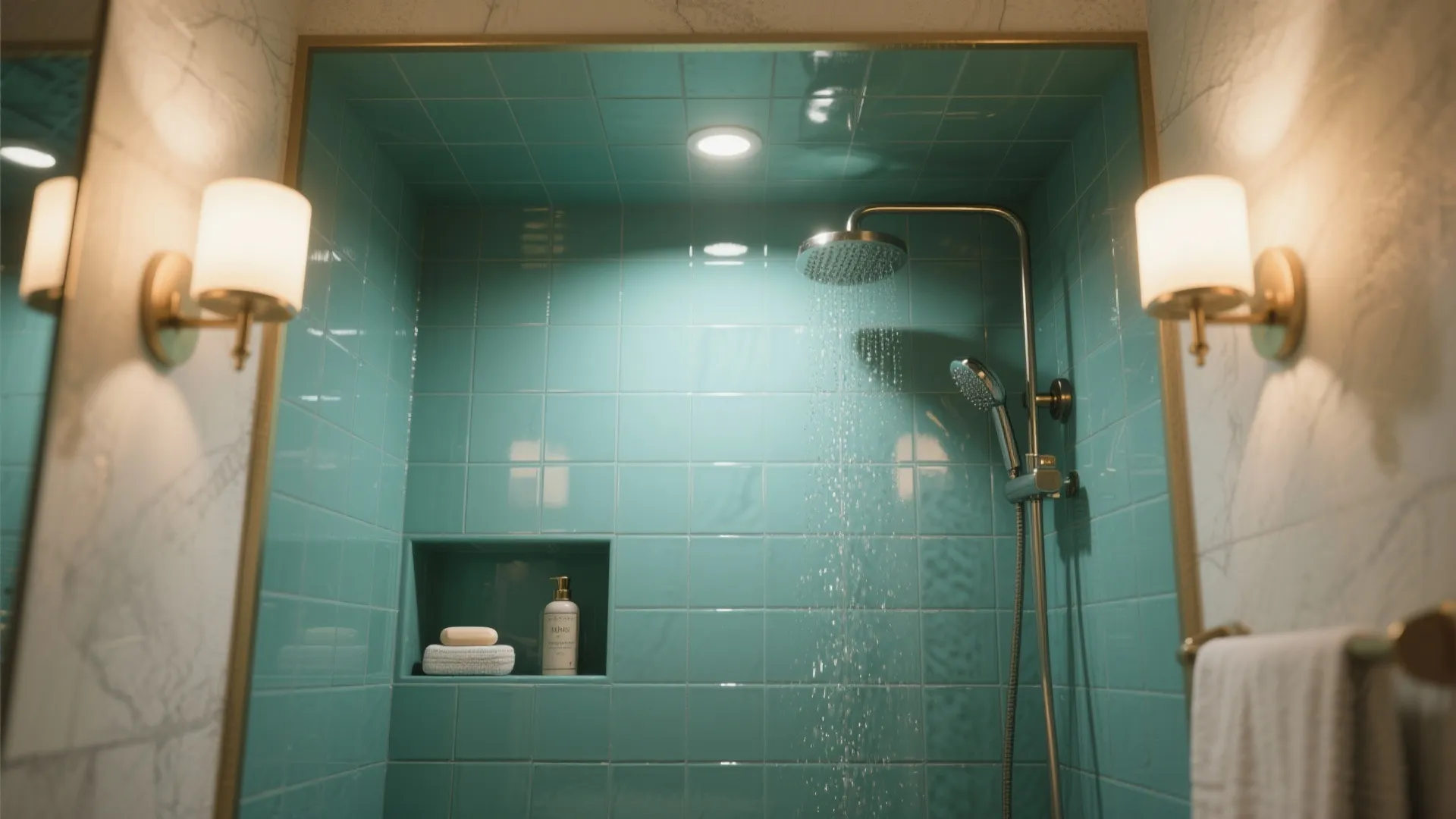 5. Mint Niche Tiles and Good Lighting