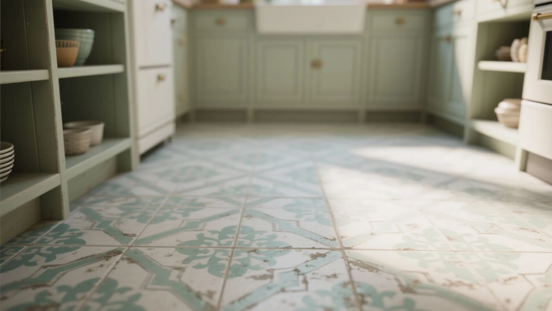 3. Mint Patterned Tiles for Vintage Charm