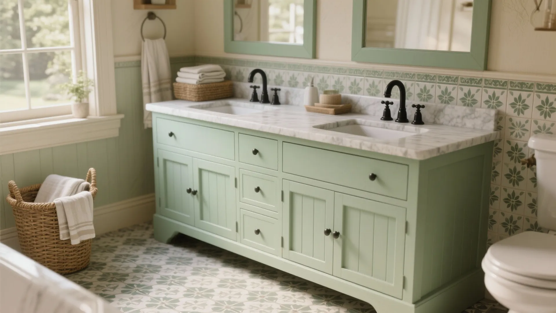 3. Mint Green Shaker Vanity for Cottage Vibes