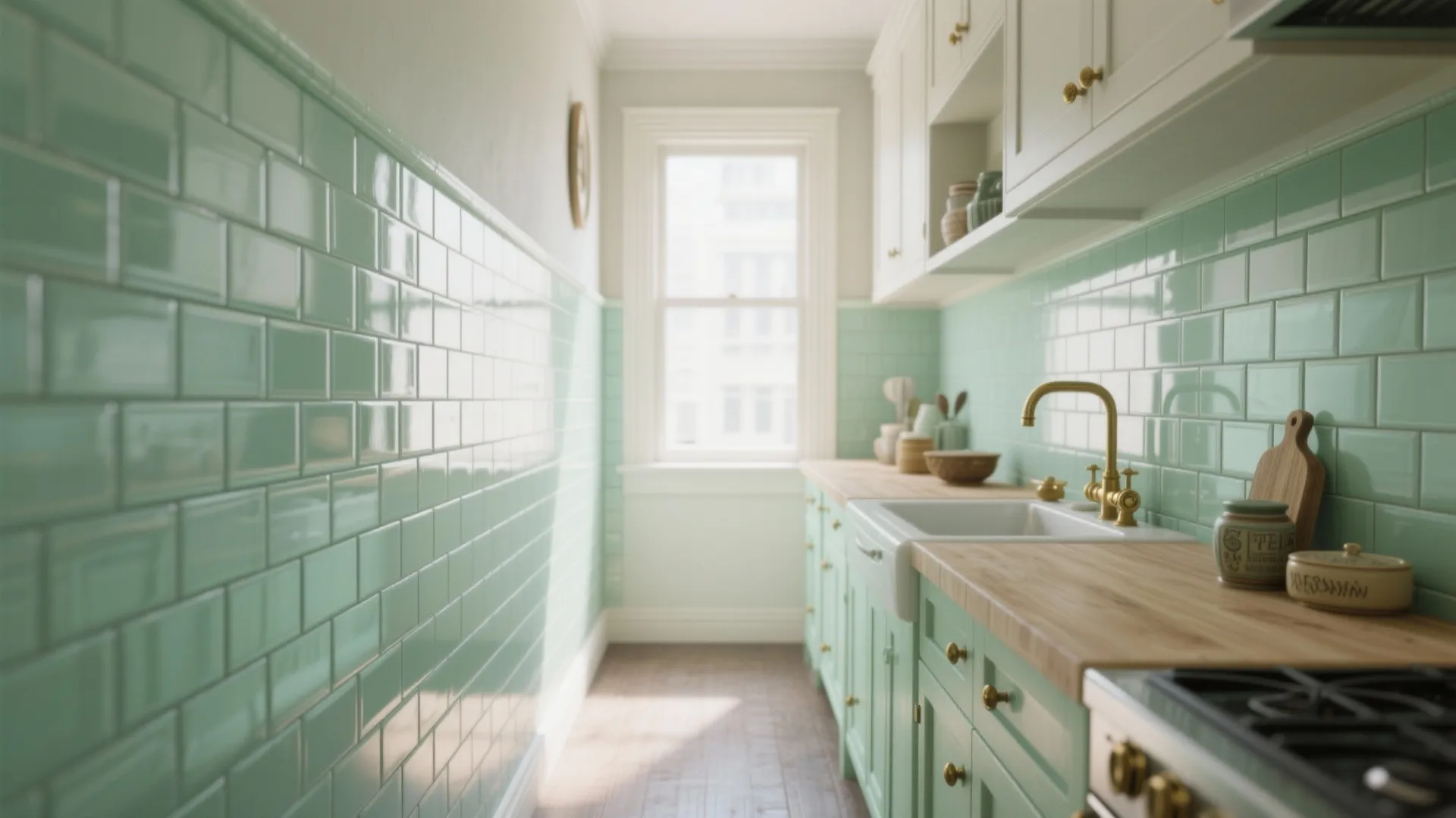 2. Mint Subway Tiles for Brightness