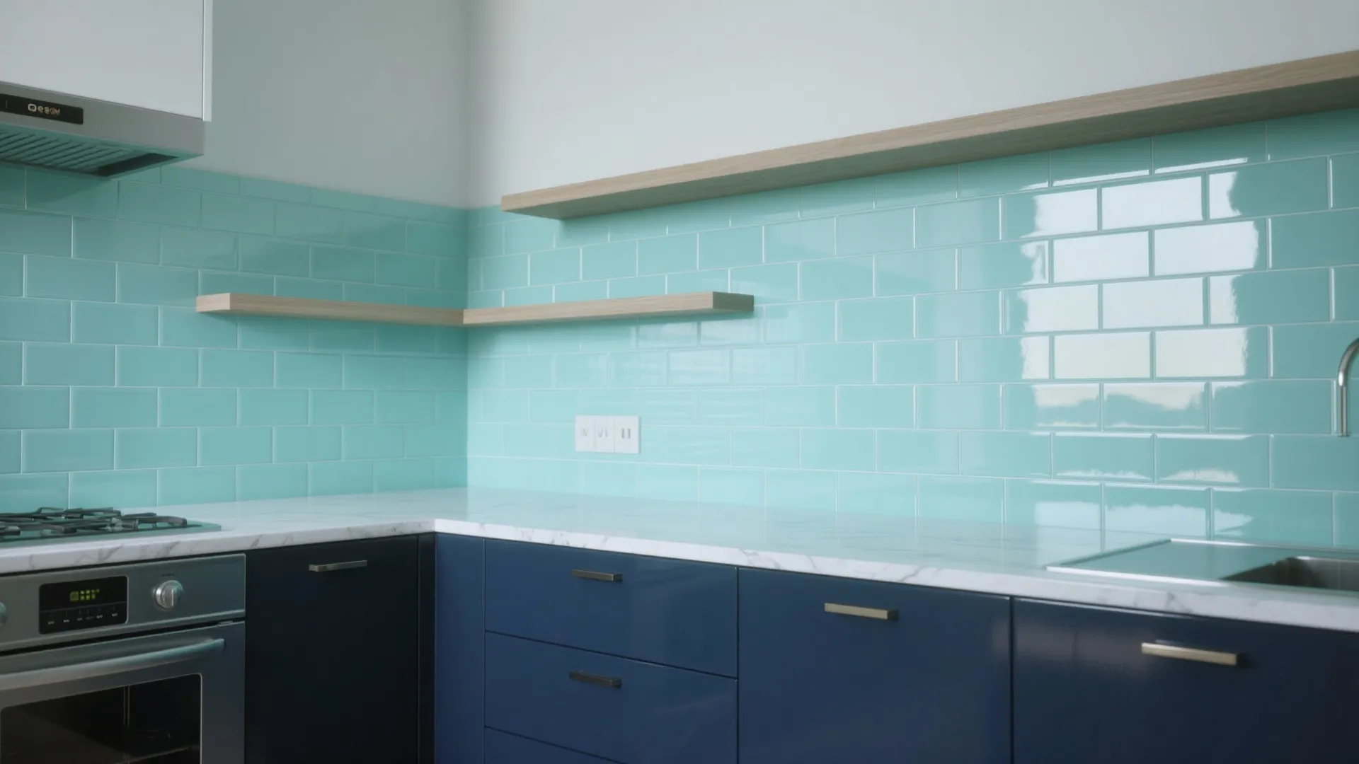 5. Glossy Mint as Contrast with Dark Cabinets