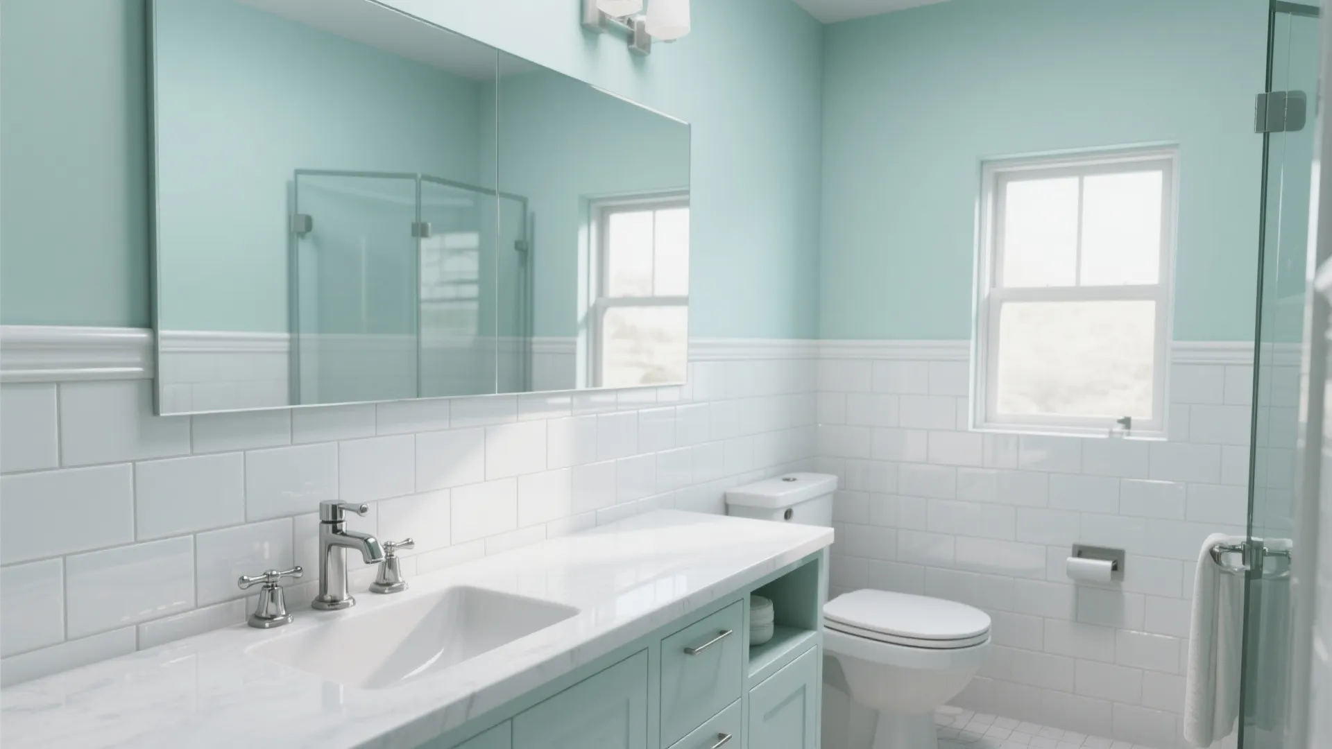 Mint-and-White Bathroom Brightness