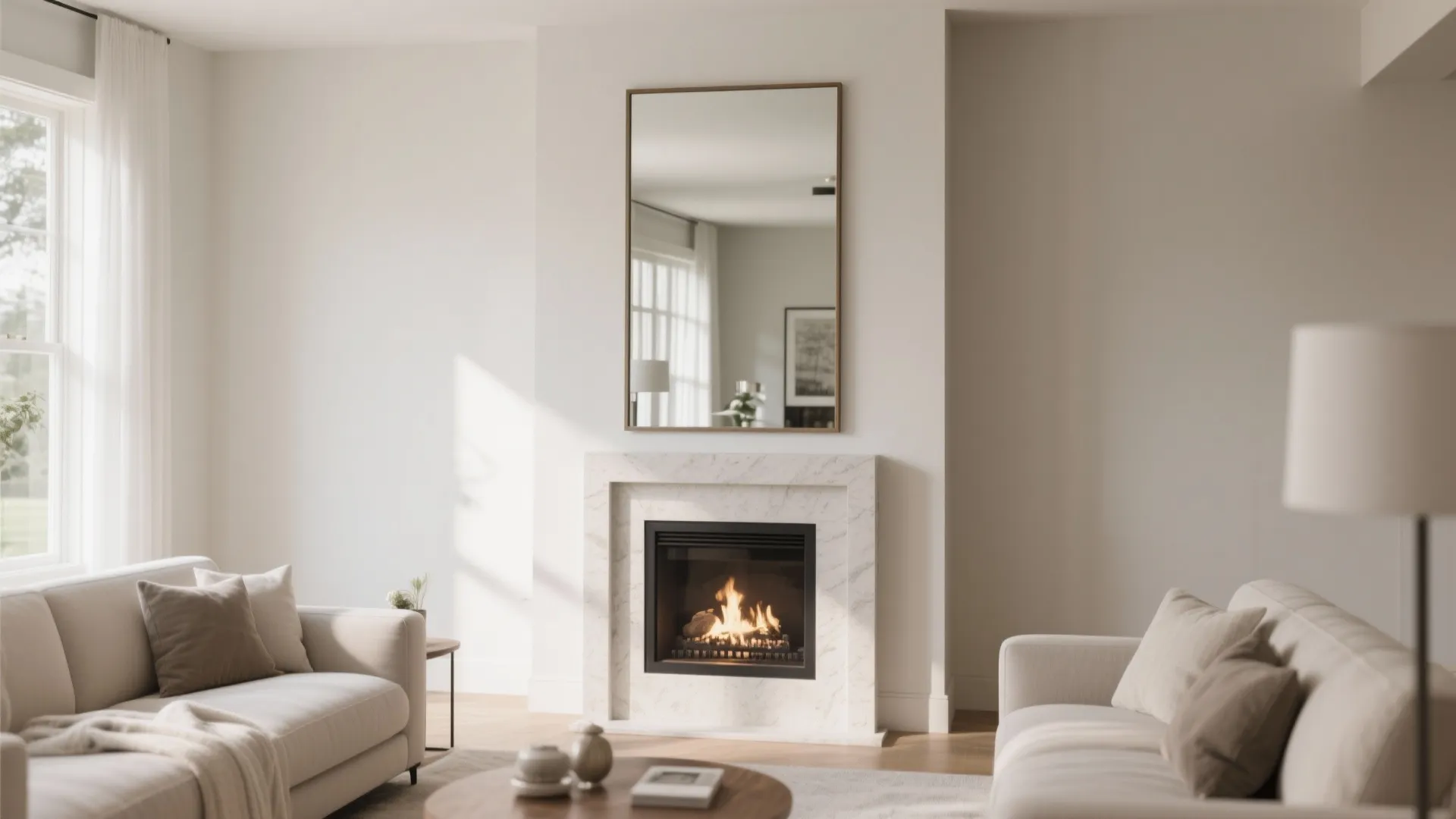 7. Mirror Above Fireplace to Expand Space