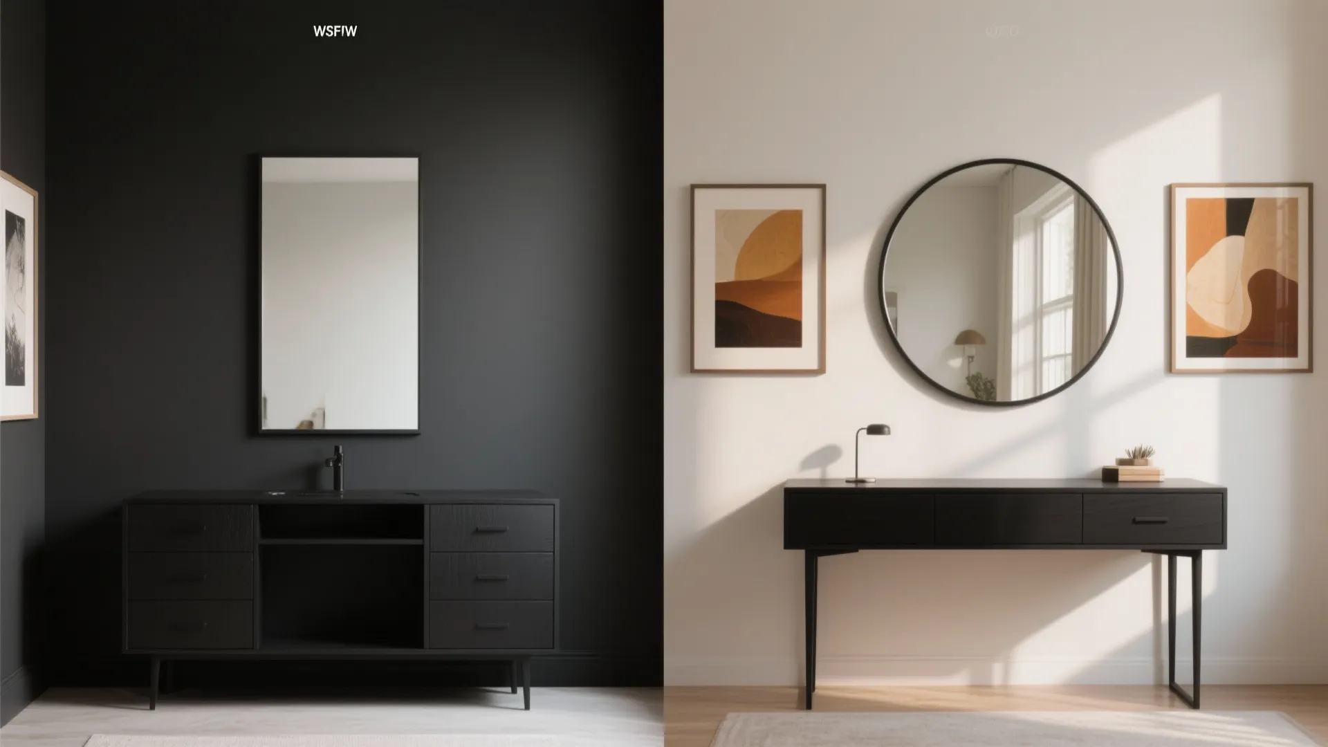 5. Layer mirrors and art to lighten black pieces