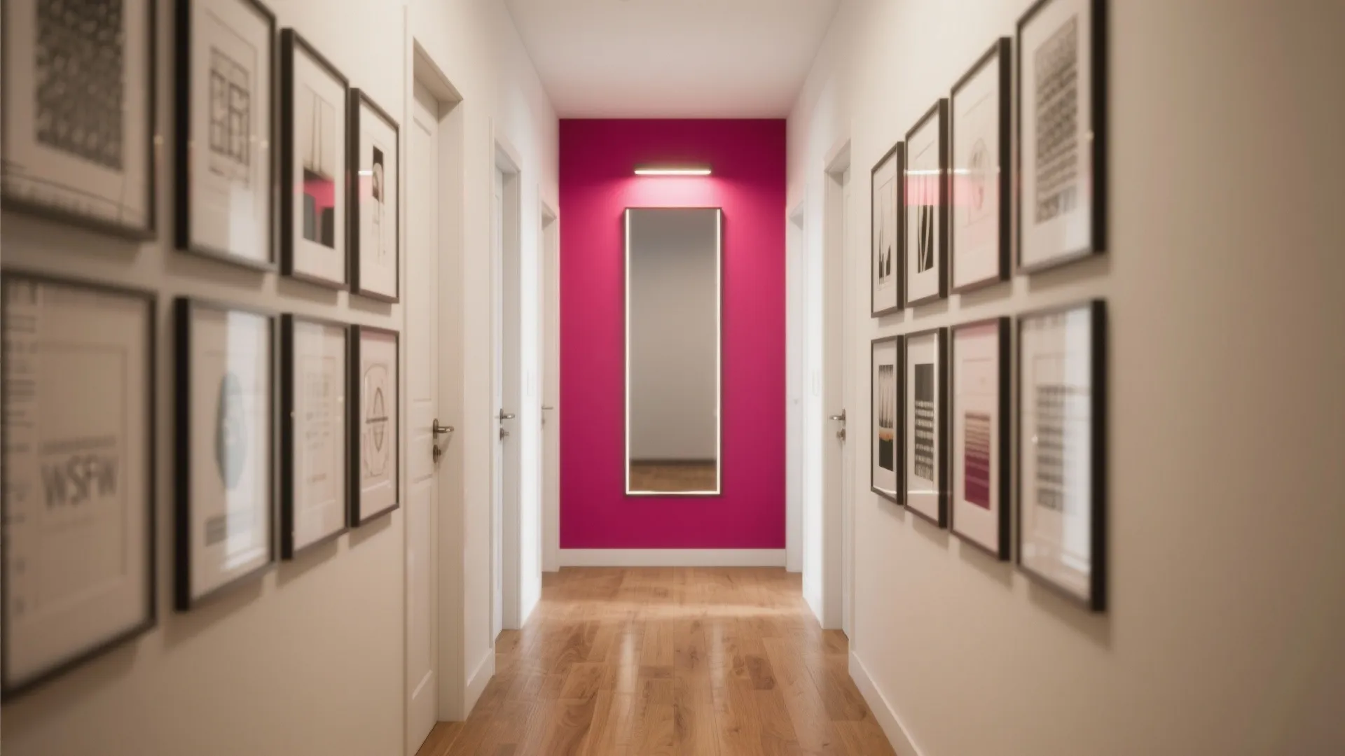 Mirrors, art curation, and a focal end wall