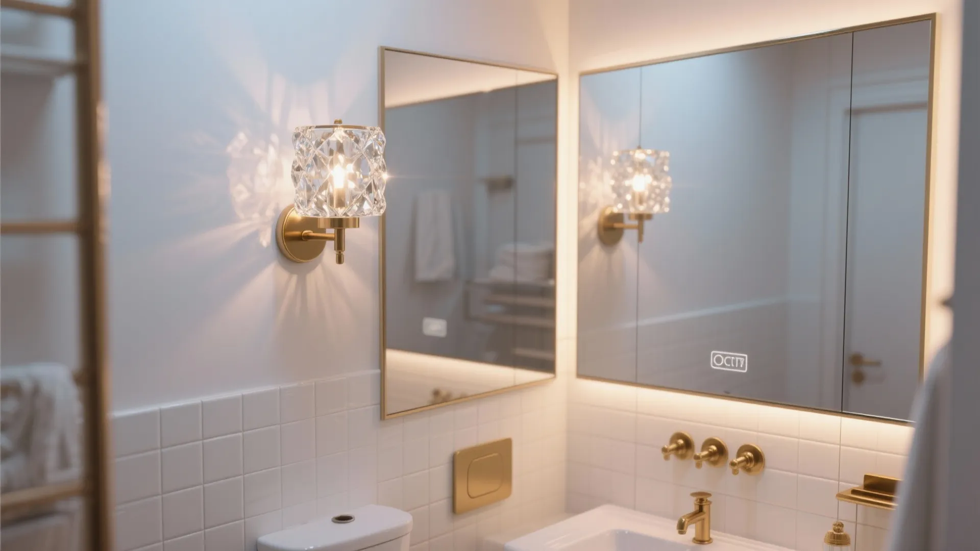 2. Mirror-Backed Crystal Fixtures for Small Bathrooms