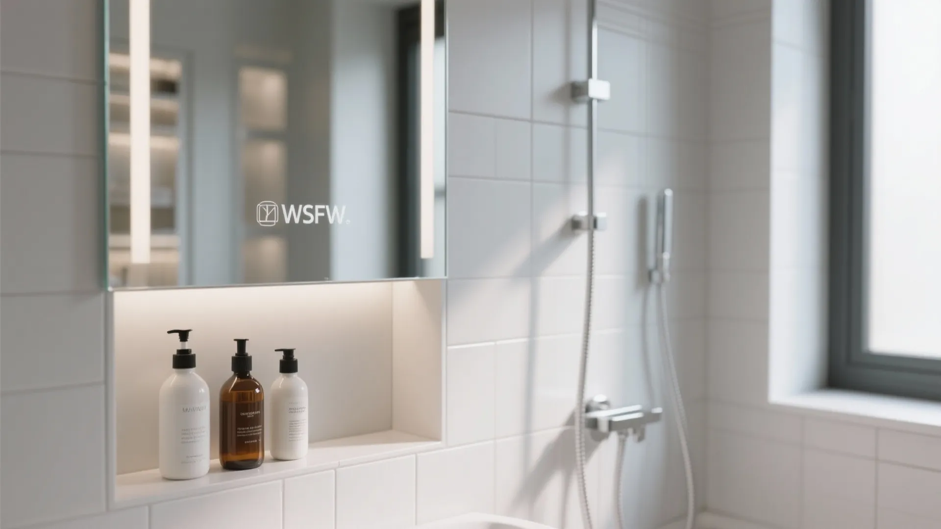 Mirrored or glass-backed niche for depth and light