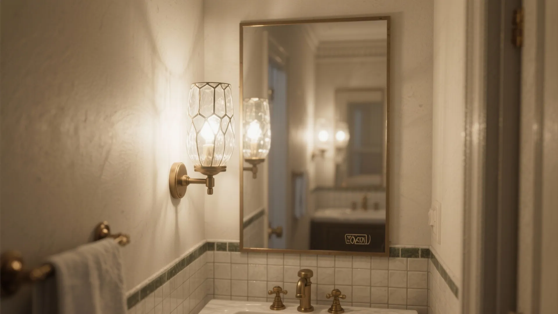 1. Layer with mirror-backed sconces
