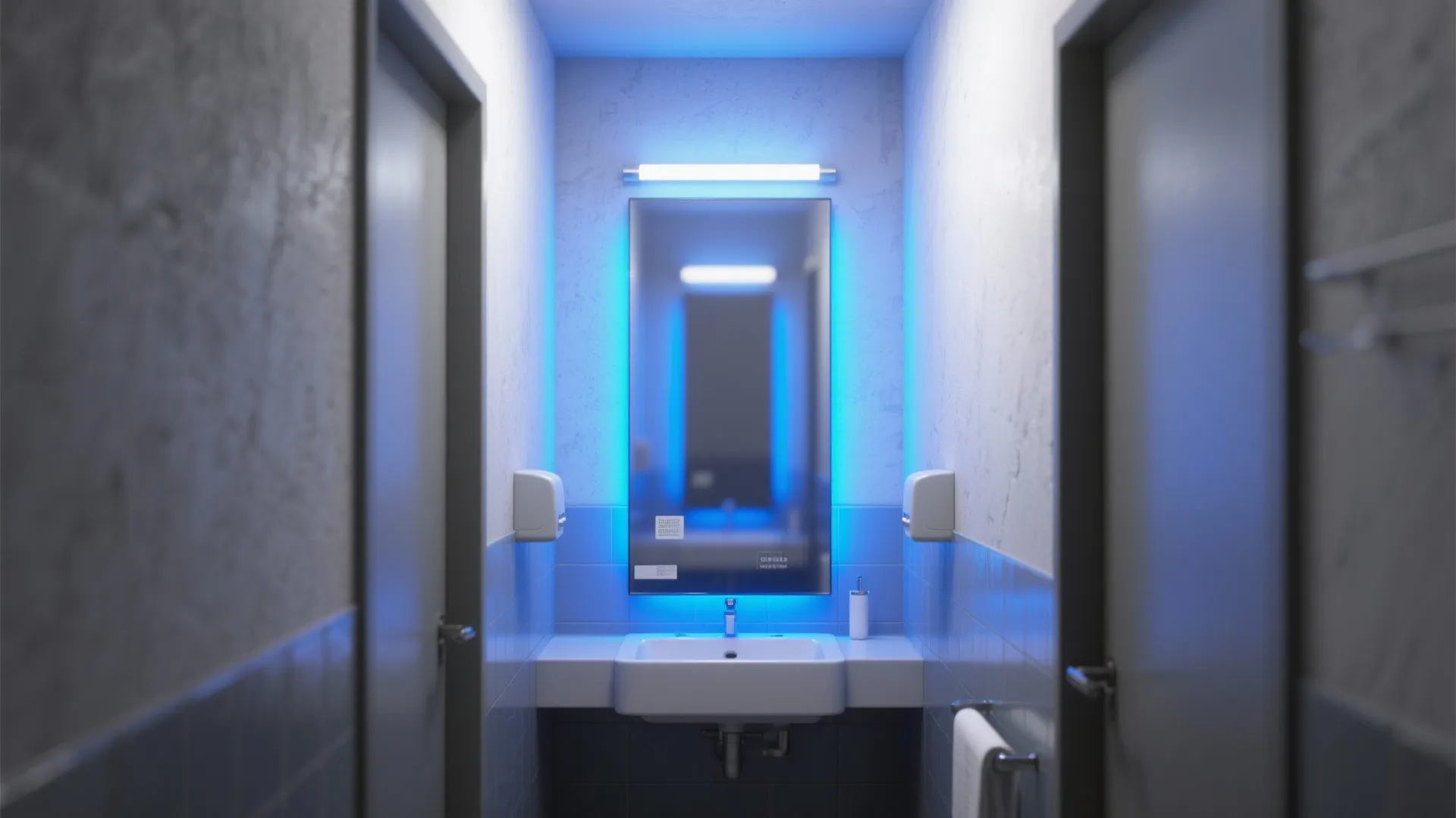 4. Combine blue wall washers with mirrors to amplify space