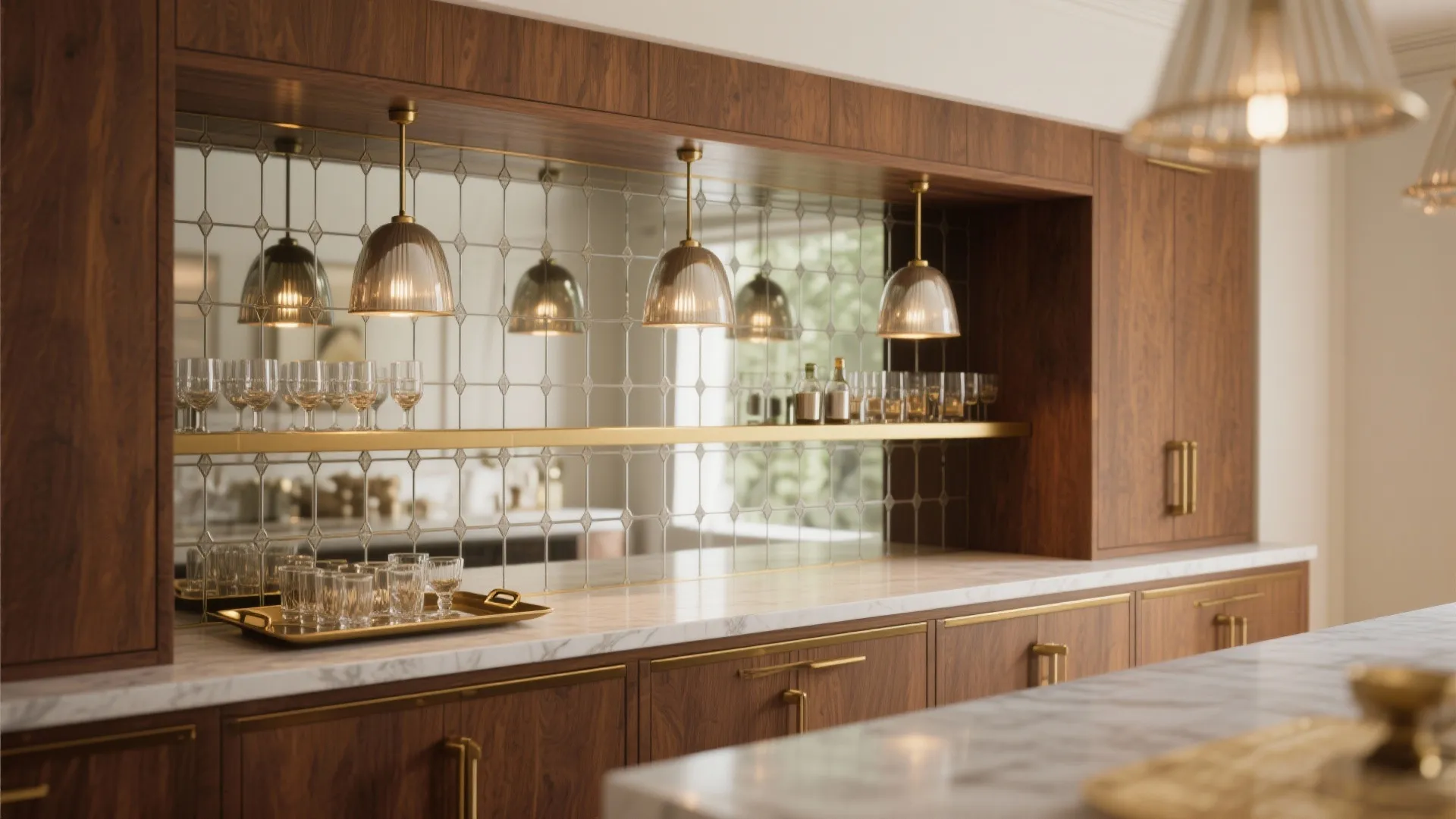 Mirrored Backsplash Behind a Buffet