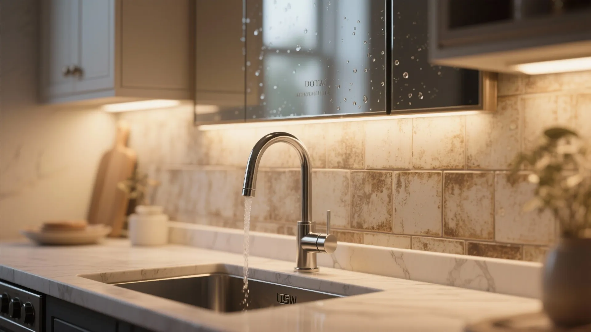 1. Mirror backsplash and reflective finishes