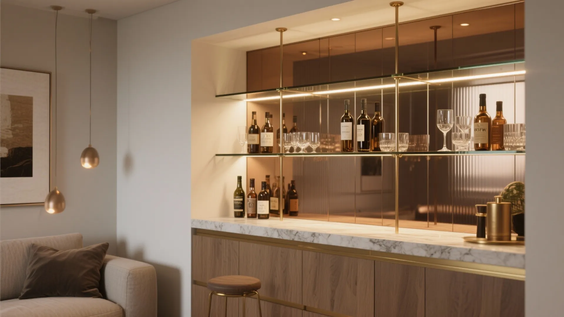 Mirrored or Glass Backsplash (Create Depth and Double the Light)