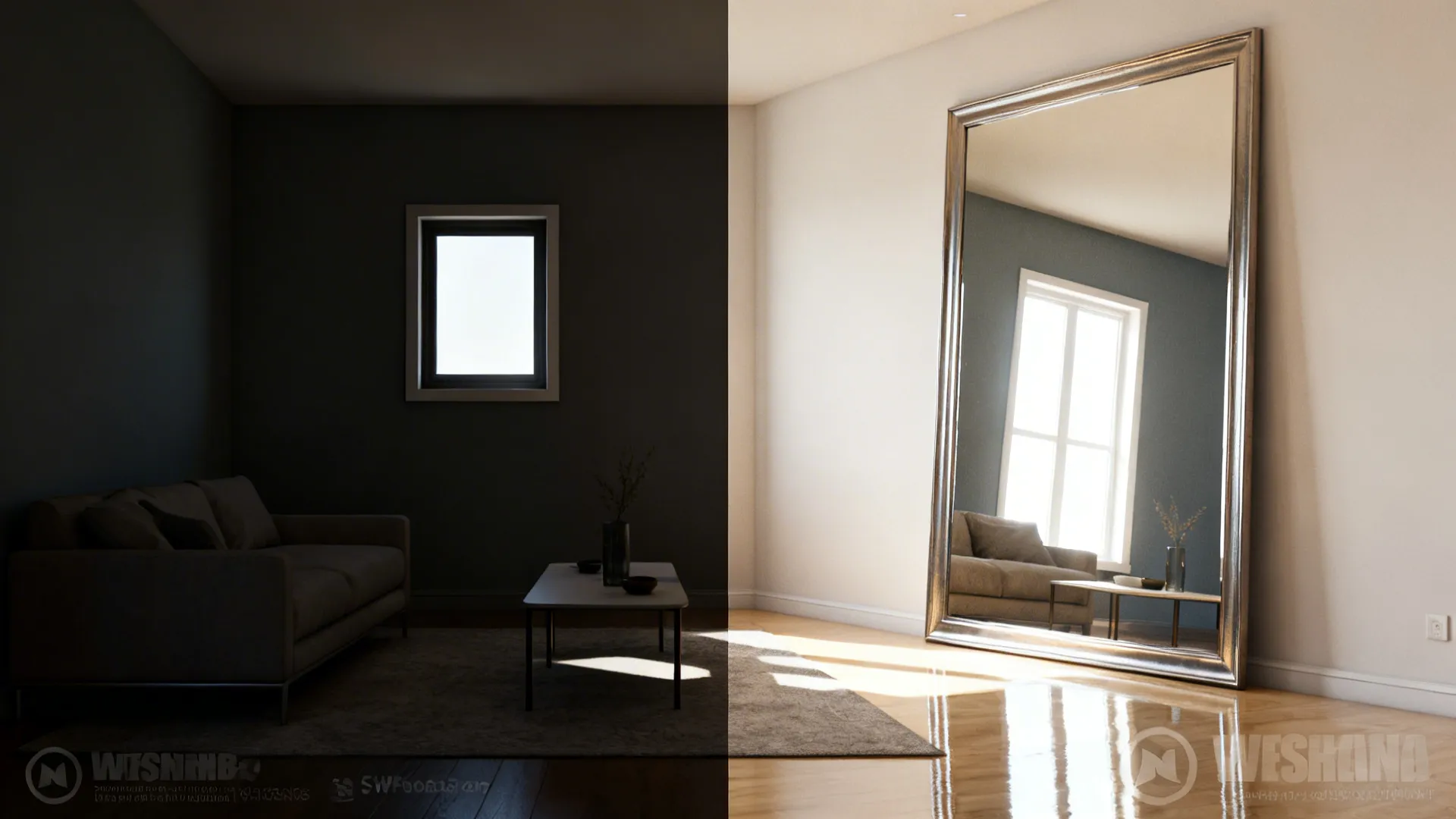 Before-and-after: mirror placement opposite window doubles light and adds depth in a small living room
