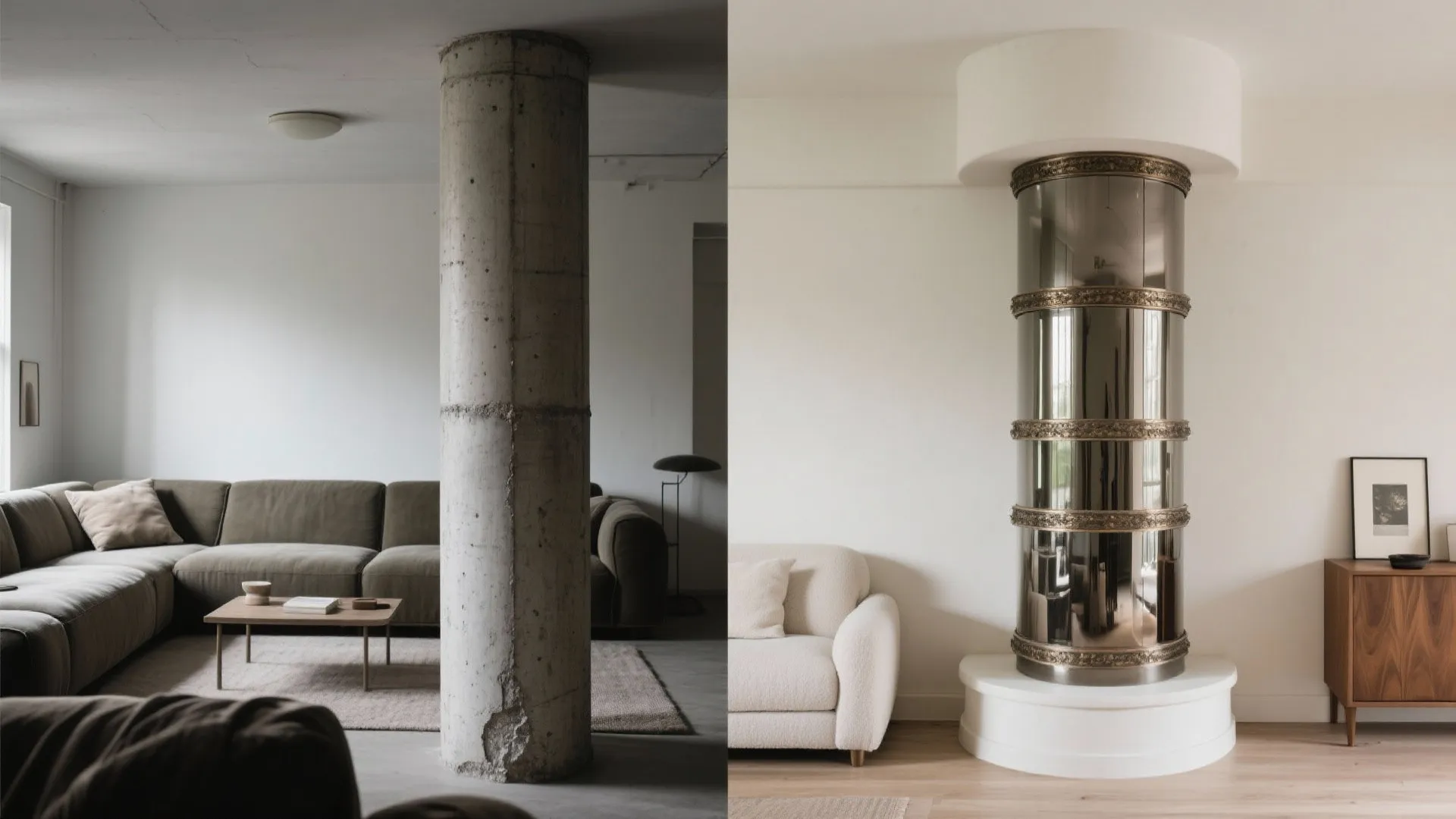 Mirror, glass, or plaster to slim and soften the pillar