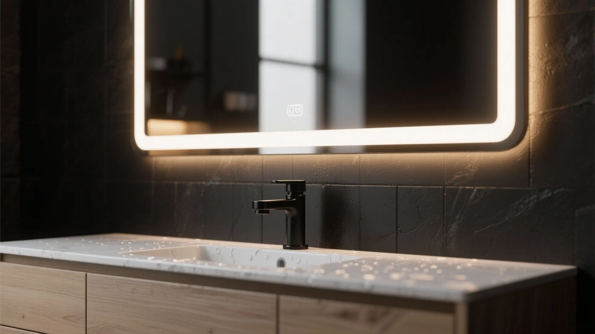 1. Black Accent Wall with Bright Mirrors