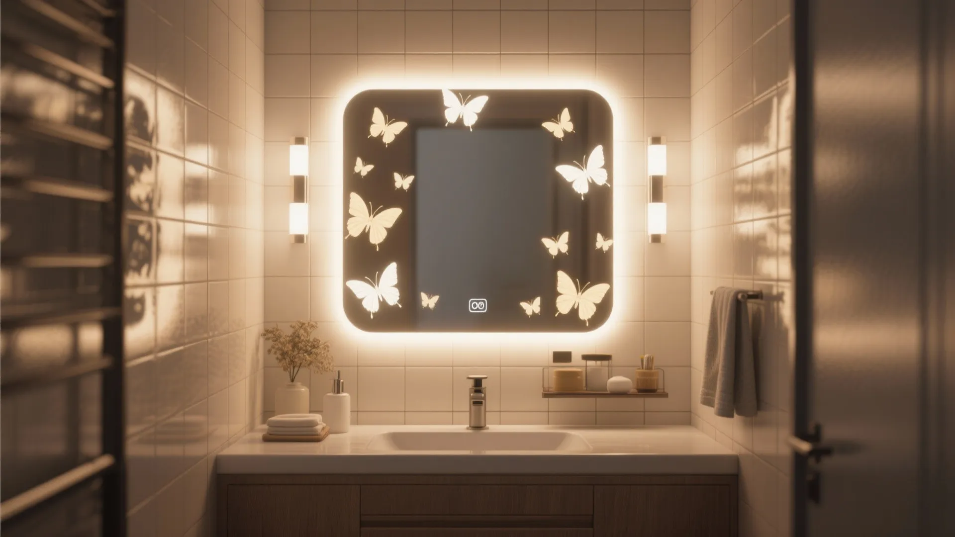4. Mirror Frame with Butterfly Backlighting
