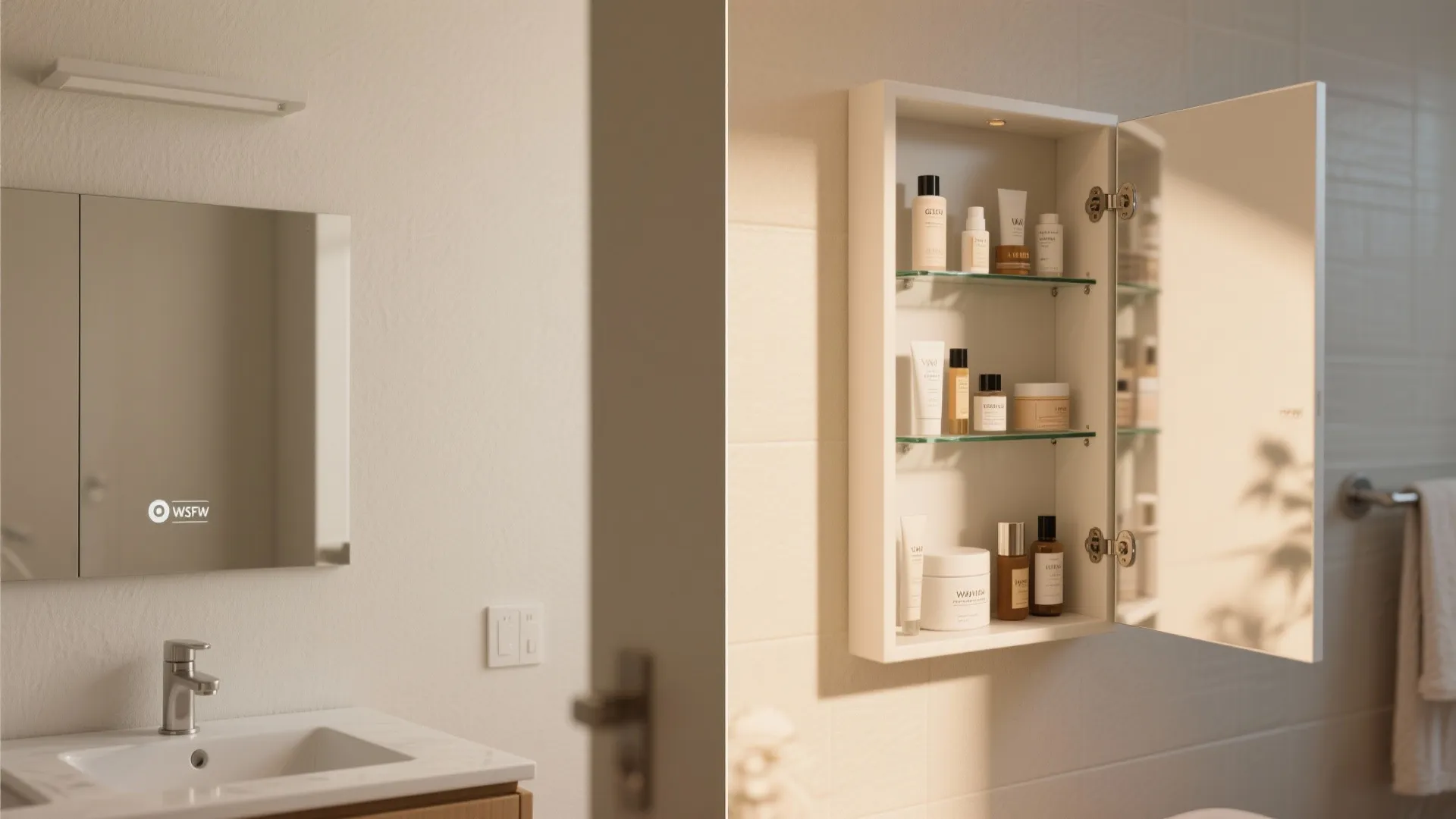 4. Mirrored cabinets with internal shelving