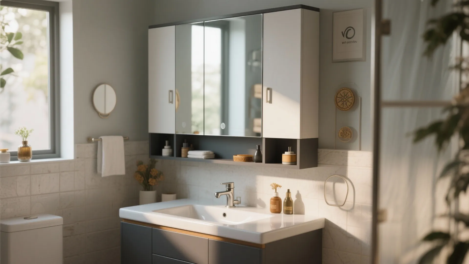 Combined mirror & cabinet