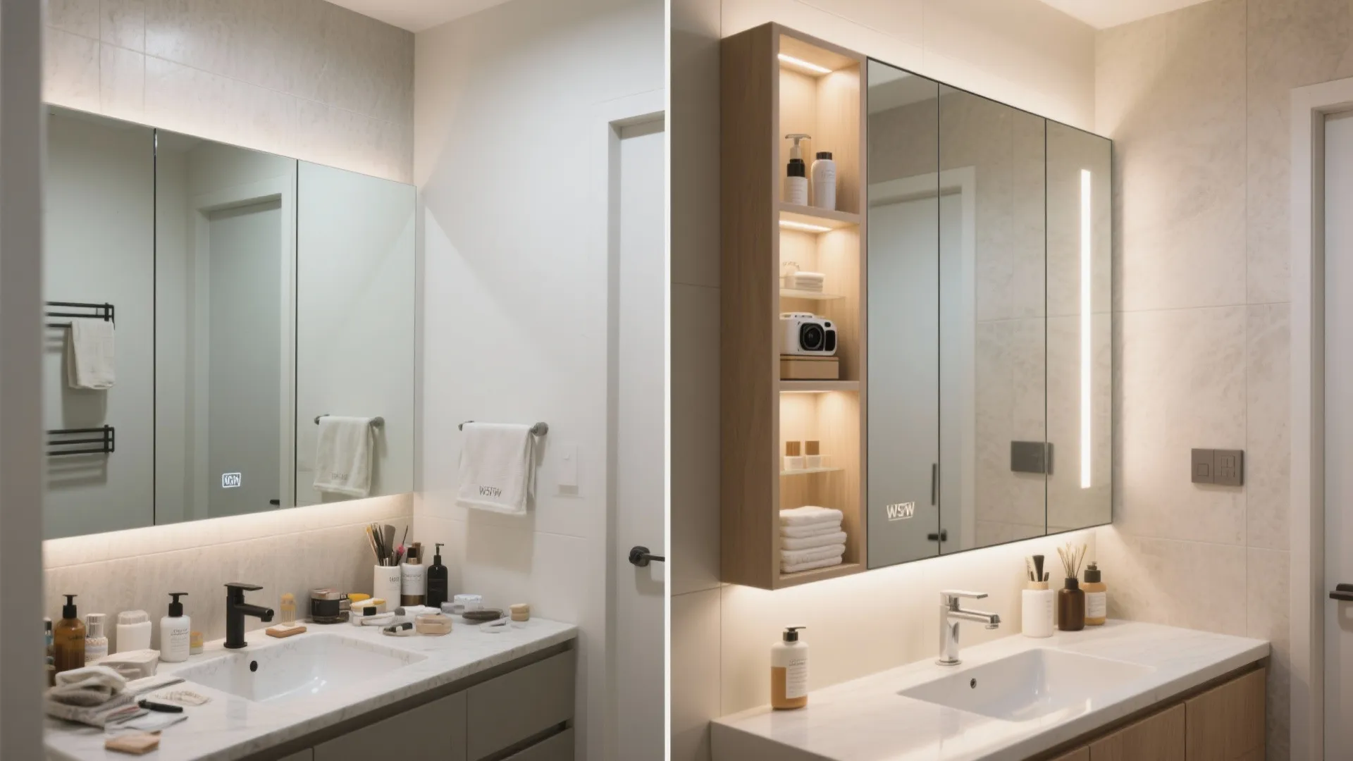 Frameless mirrored cabinet with integrated lighting