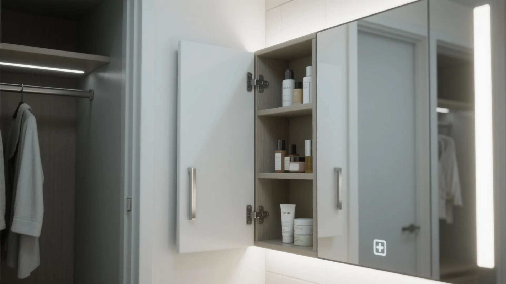 3. Integrated Mirror Cabinet + Closet Combo