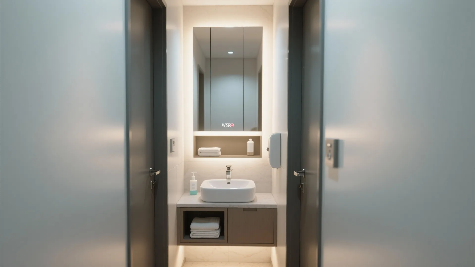 Integrated mirror-cabinet with micro-basin