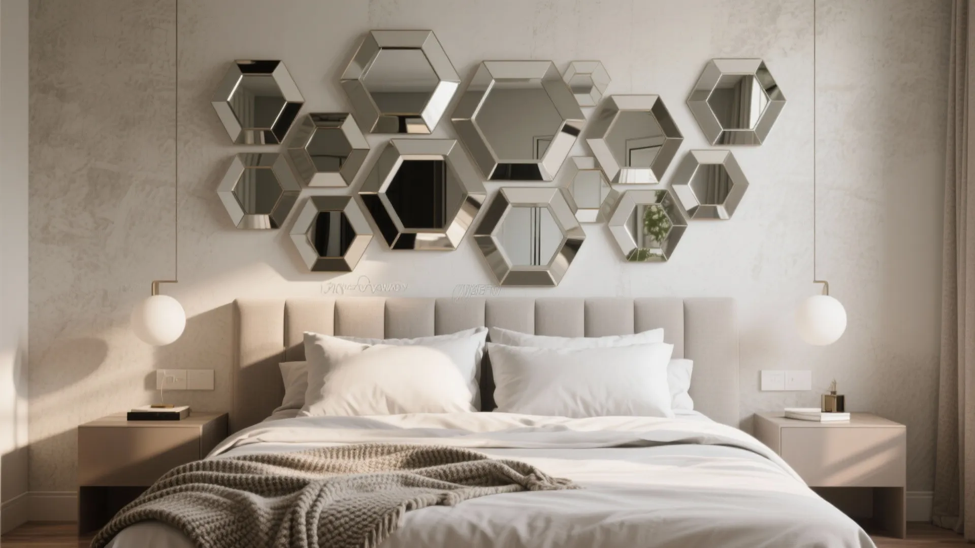 3. Mirrored headboard or gallery cluster