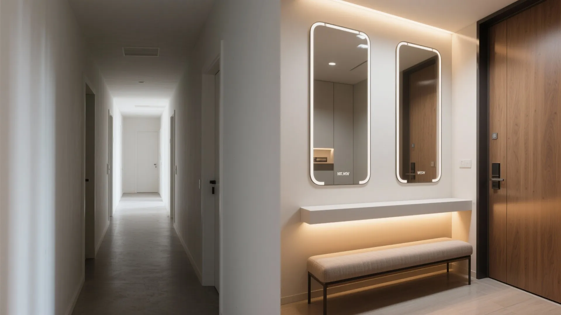 Mirror-Clad Entry Panel for Brightness