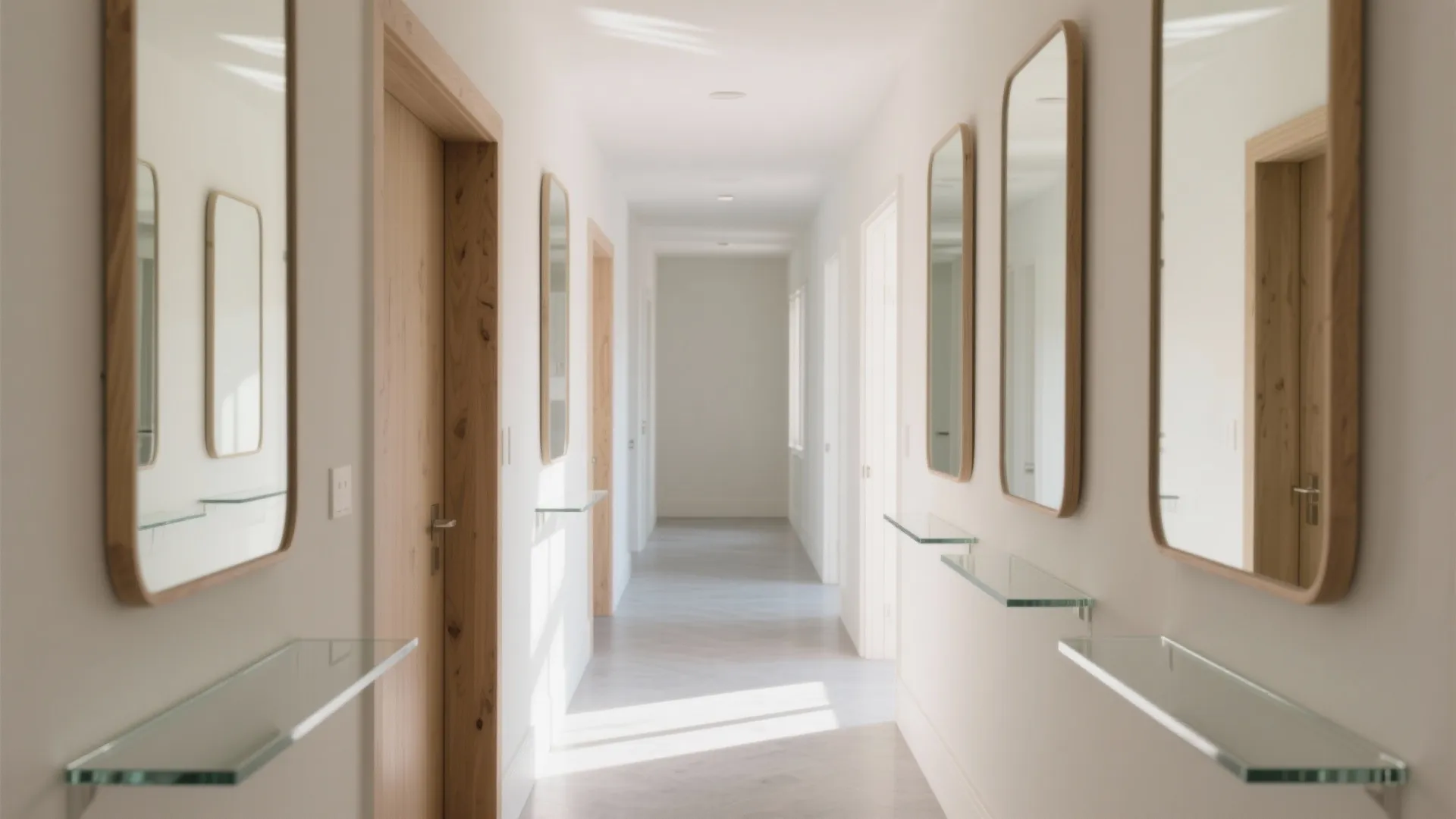 Mirror Panels and Glass Accents for Bright Corridors