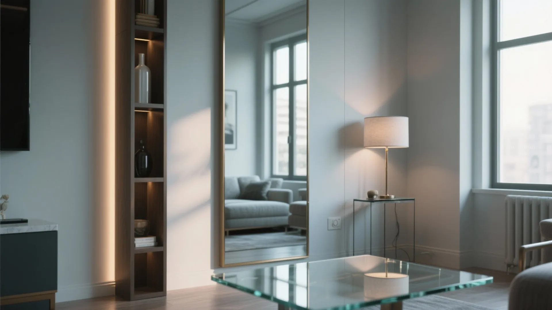 4. Mirror, glass, and vertical accents to expand depth