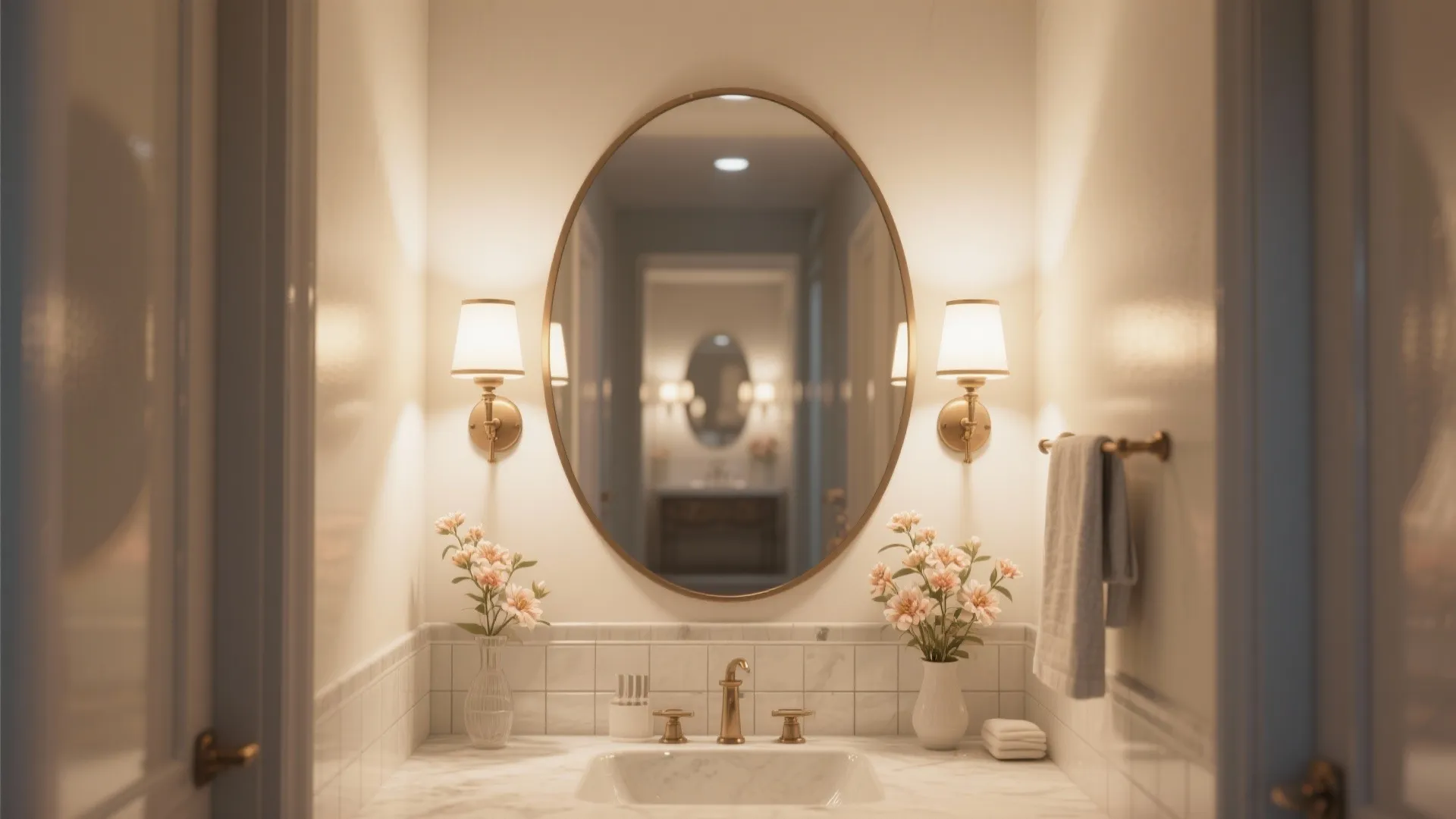 5. Multi-Functional Mirror with Floral Sconces