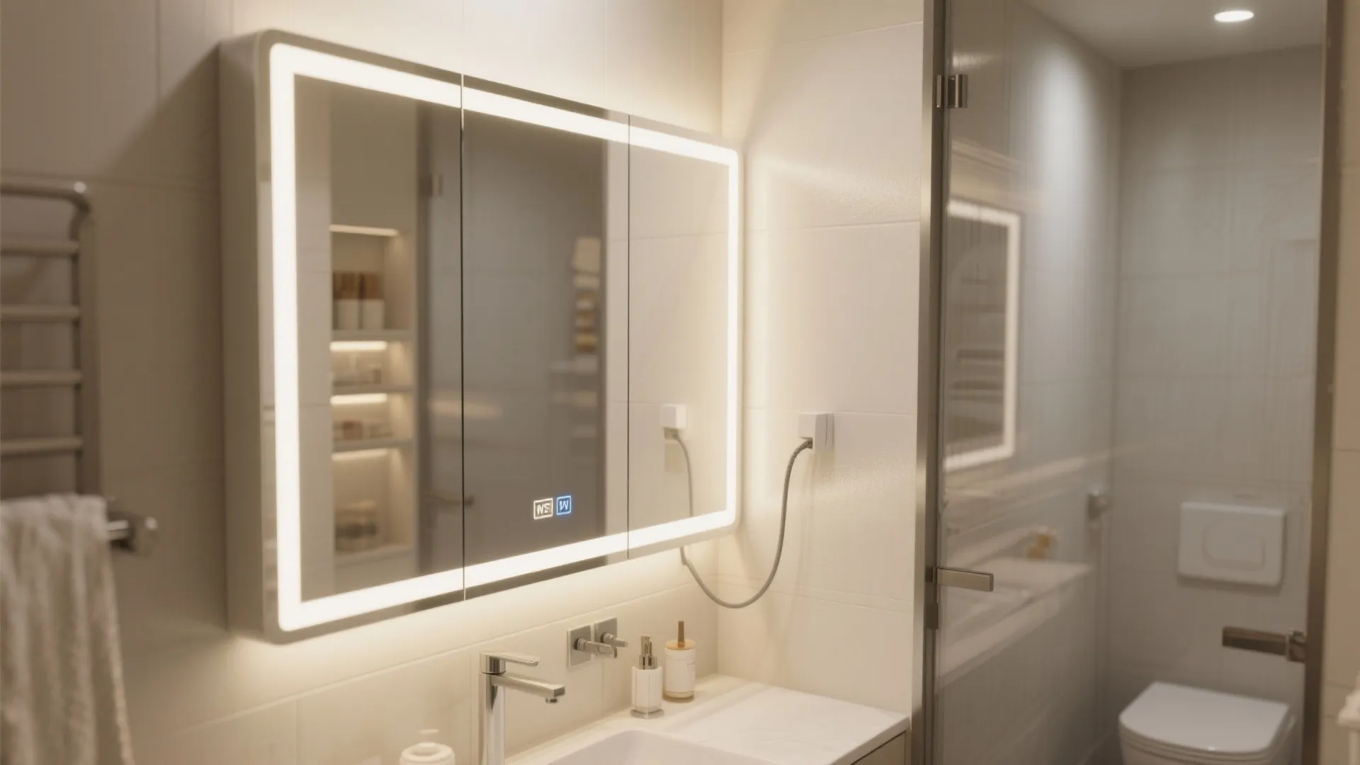 Mirror-Front, Shallow Almirah with Integrated Lighting