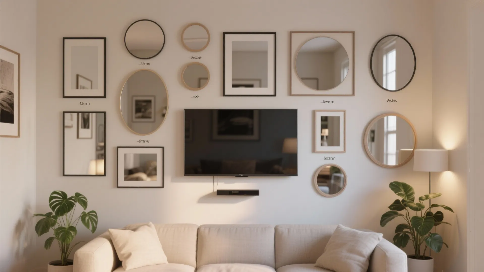 Gallery Wall with Mixed Mirror Shapes