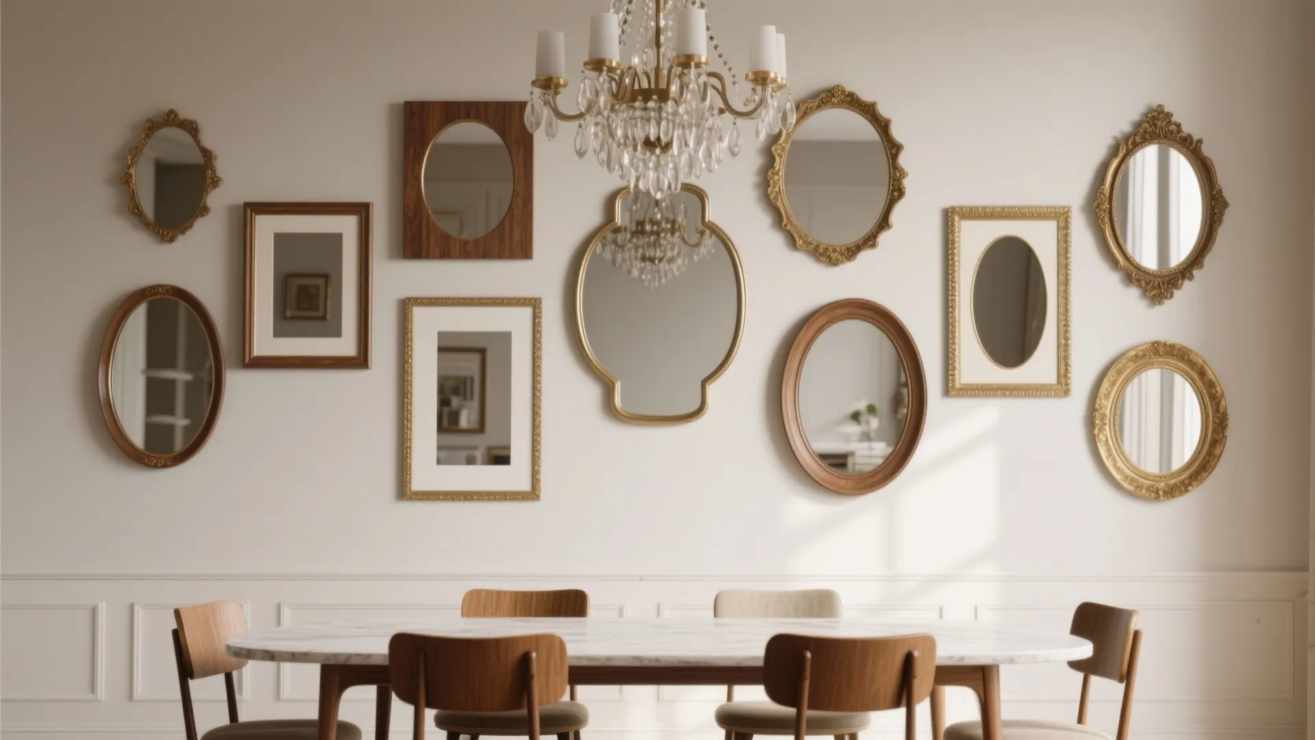 4. Framed mirror gallery wall to create height and interest