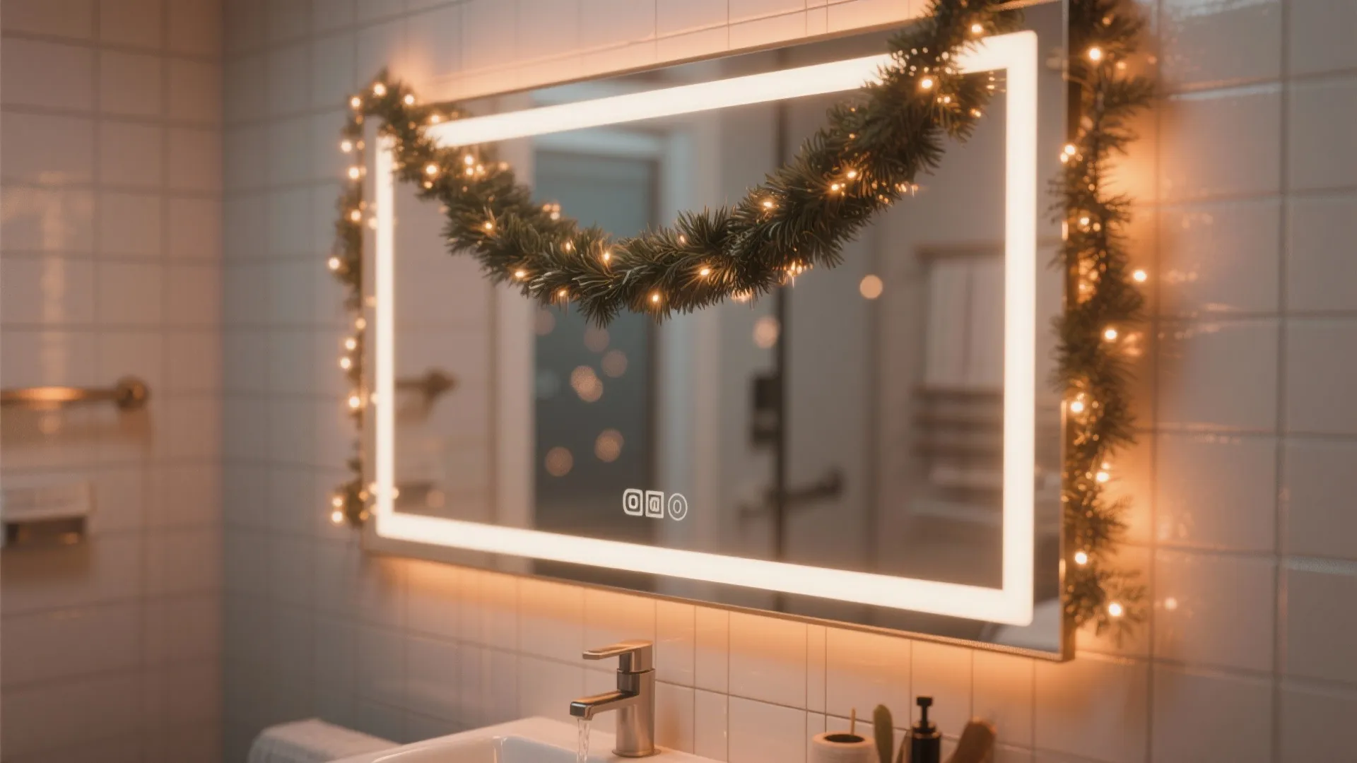 2. Mirror garland and warm LEDs