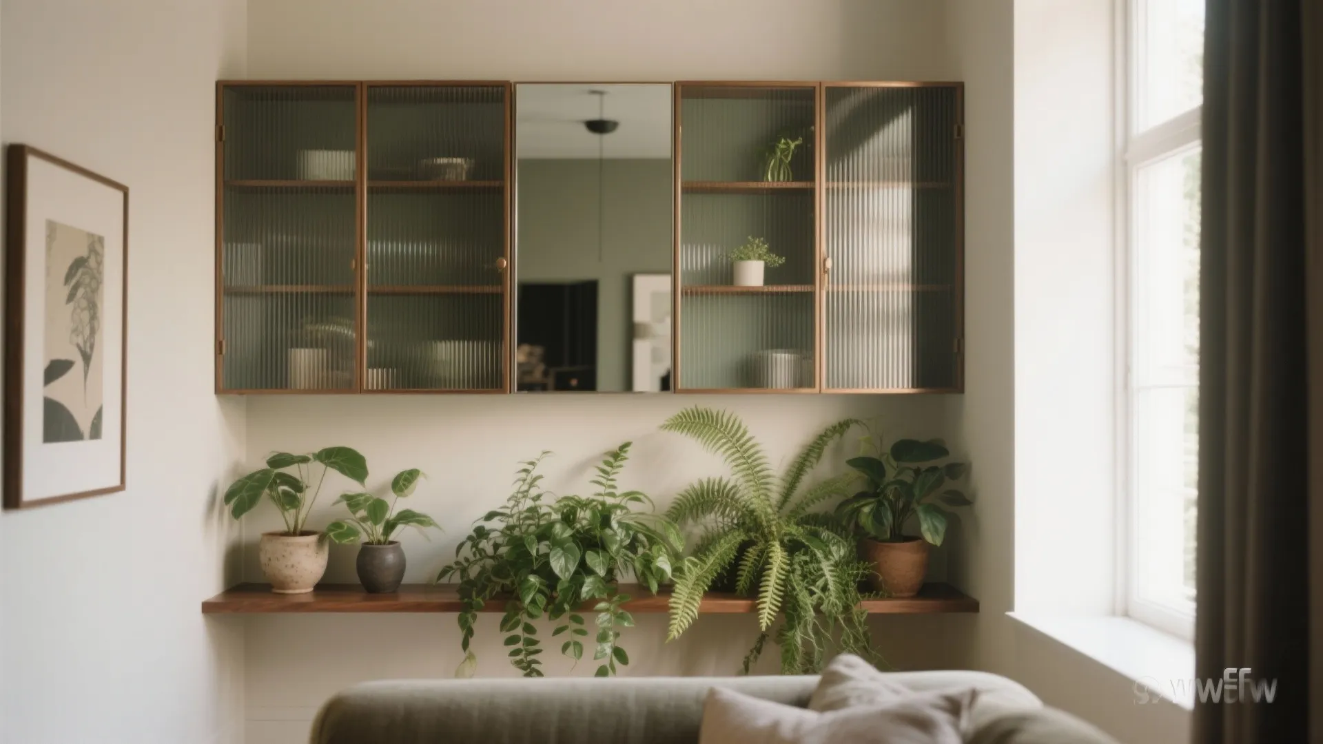 Mirrors, Ribbed Glass, and Green Accents