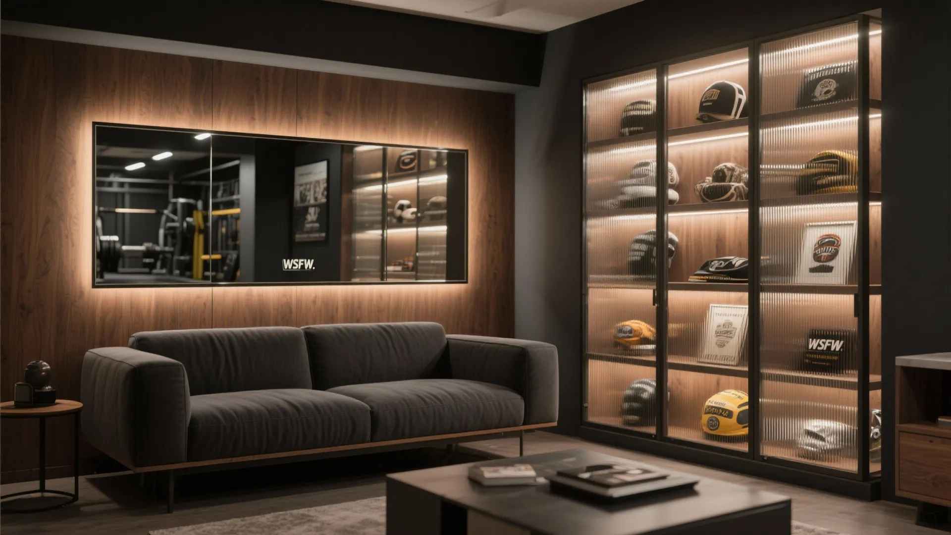 Mirrors and glass to visually double the room