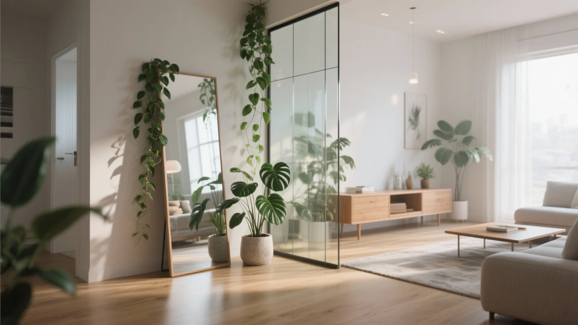Light, Glass, and Mirrors for Airy Greenery